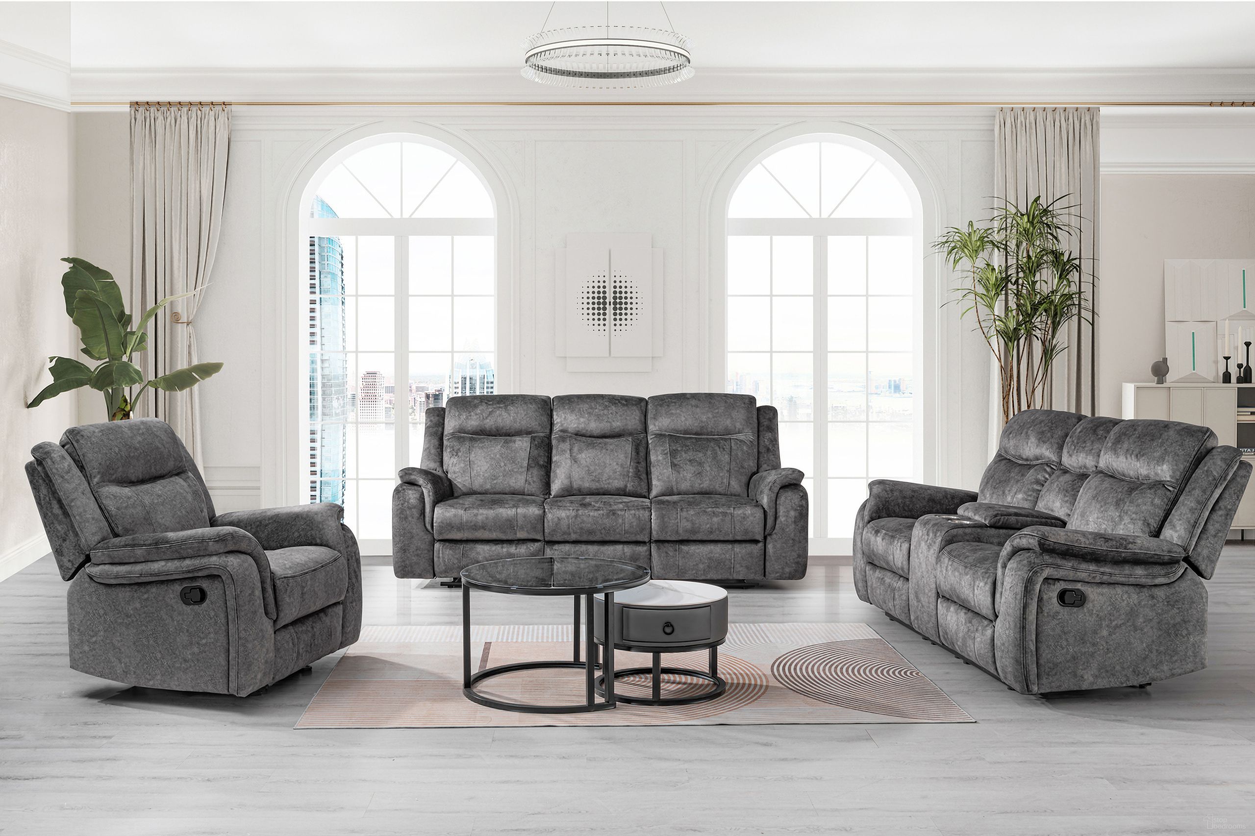 The appearance of Park City Manual Living Room Set In Slate designed by New Classic in the modern / contemporary interior design. This slate piece of furniture  was selected by 1StopBedrooms from Park City Collection to add a touch of cosiness and style into your home. Sku: U456-30-SGY;U456-25-SGY. Material: Fabric.
