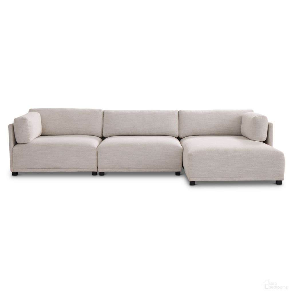 Parker 3 Piece Right Facing Fabric Sectional In White and Cream