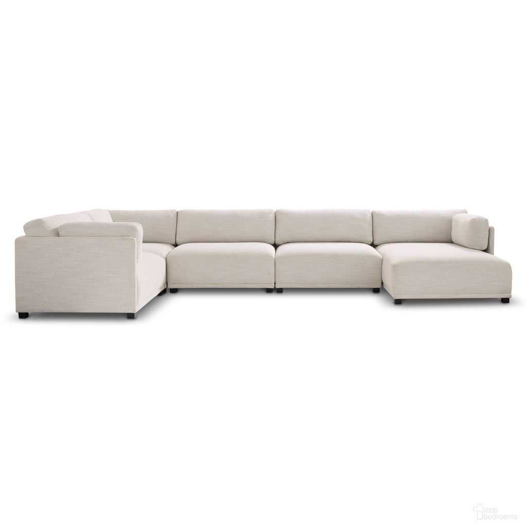 Parker 5-Piece Fabric Right Facing Sectional In White and Cream