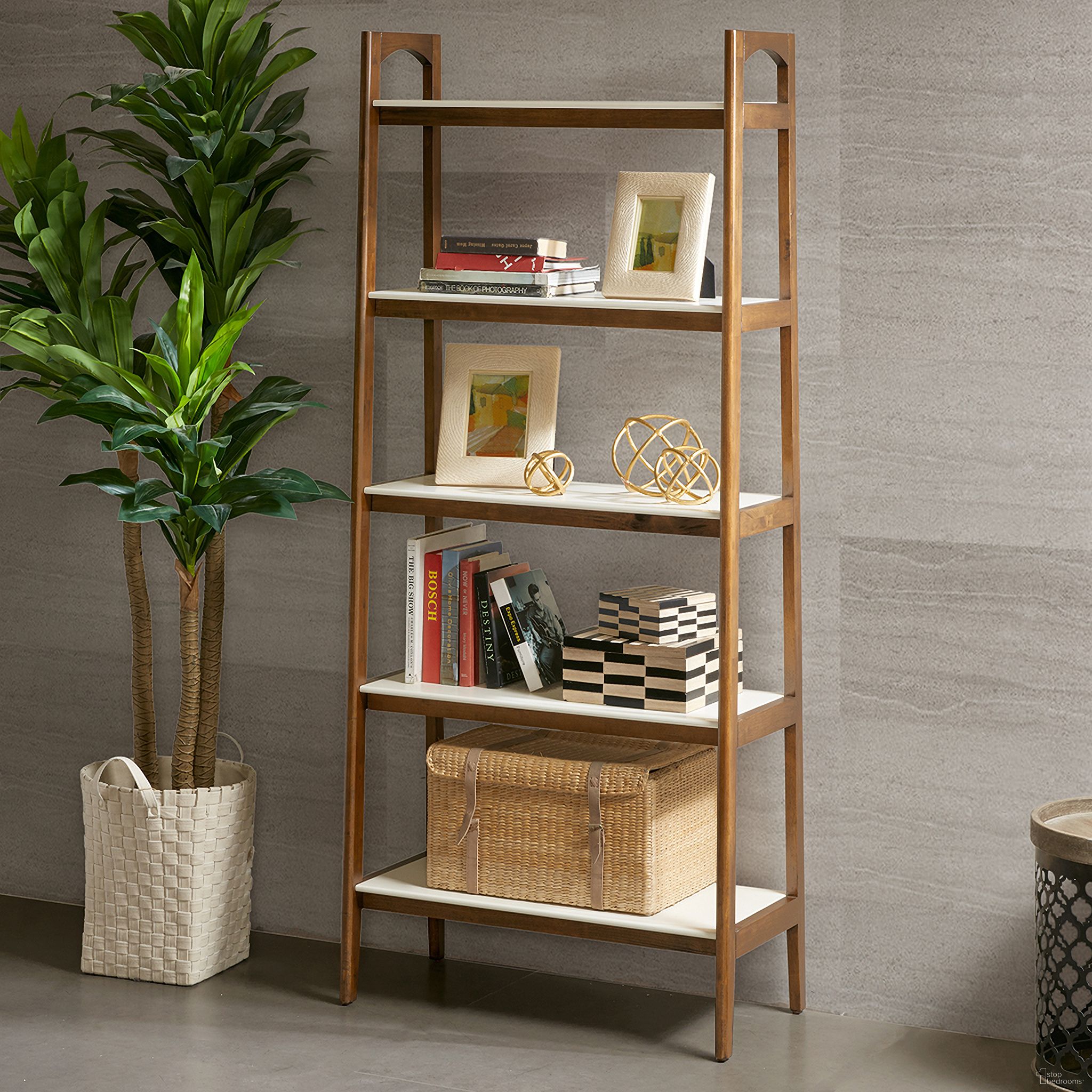 The appearance of Parker Bookcase In Off-White/Pecan designed by Olliix in the transitional interior design. This off-white/pecan piece of furniture was selected by 1StopBedrooms from Parker Collection to add a touch of cosiness and style into your home. Sku: MP138-0128. Material: MDF.