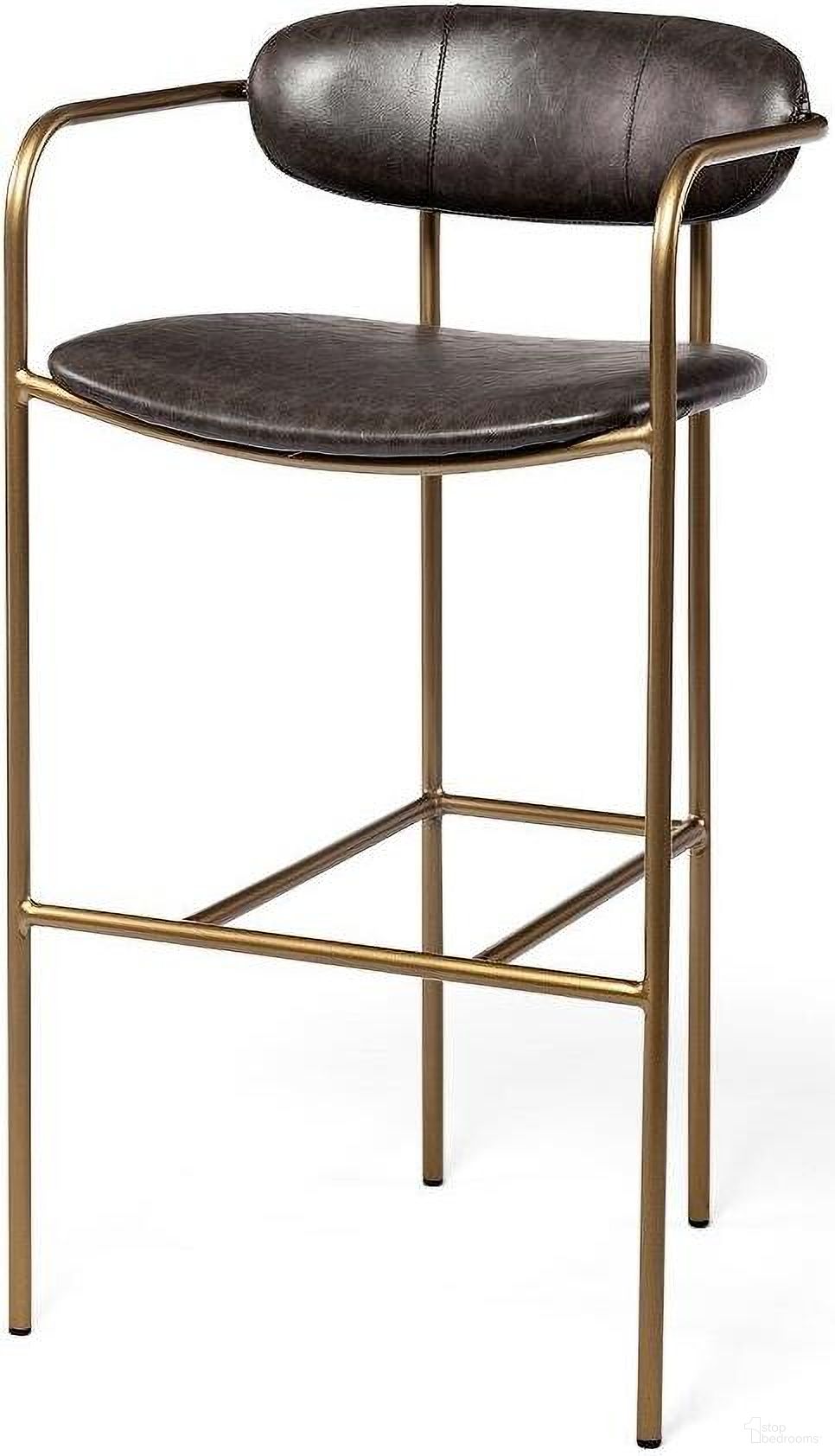 The appearance of Parker Brown Faux Leather Seat Gold Metal Bar Stool designed by Mercana in the modern / contemporary interior design. This brown and gold piece of furniture was selected by 1StopBedrooms from Parker Collection to add a touch of cosiness and style into your home. Sku: 69363. Material: Metal.