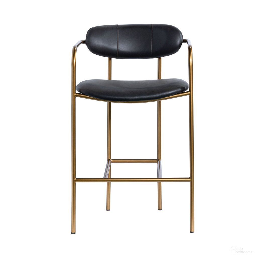 The appearance of Parker Leather Seat Counter Stool with Metal Frame In Black and Gold designed by Mercana in the modern / contemporary interior design. This black and gold piece of furniture was selected by 1StopBedrooms from Parker Collection to add a touch of cosiness and style into your home. Sku: 69362V. Material: Leather.