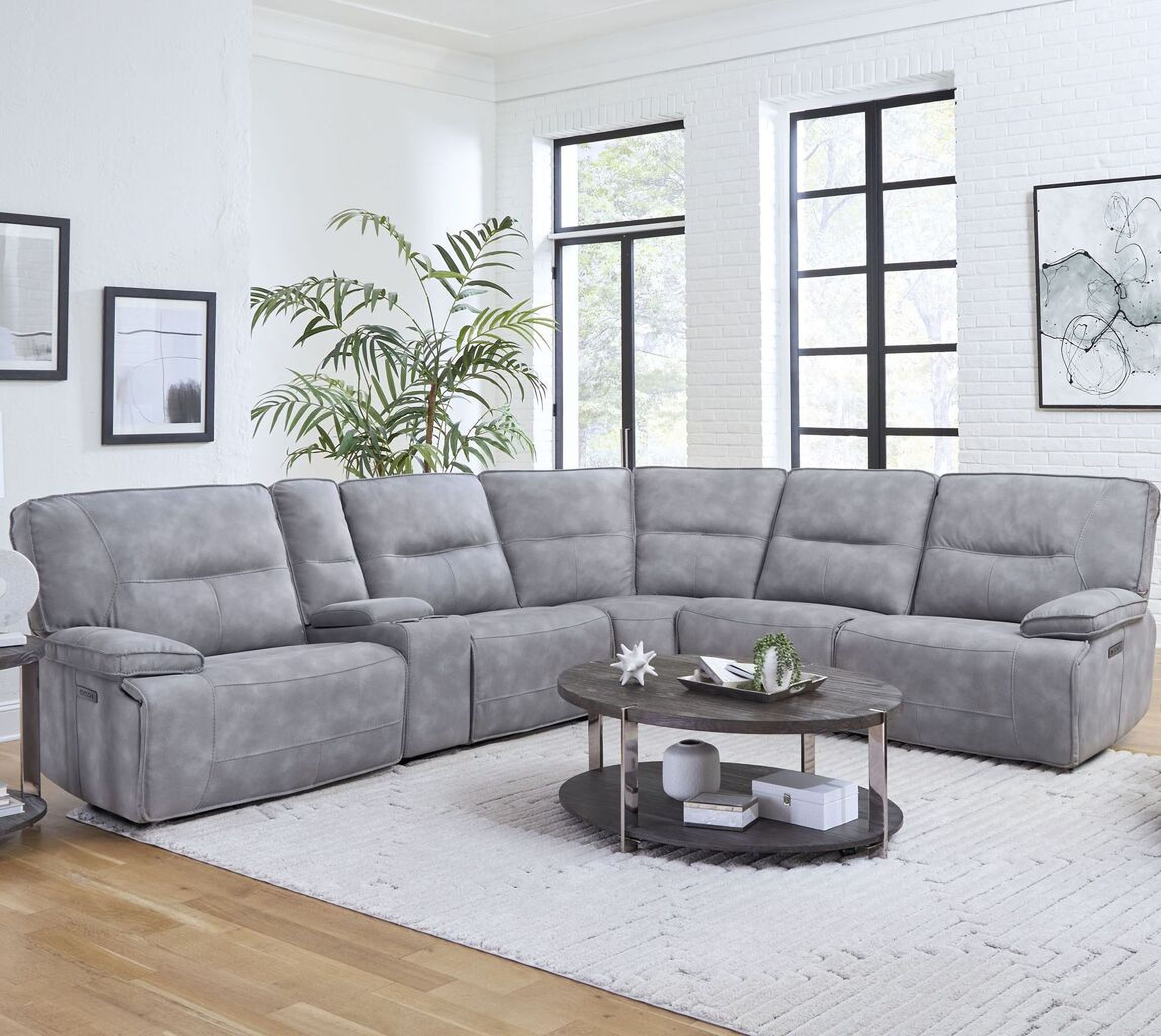 Parker Living Gladiator Sky 6 Piece Modular Power Reclining Sectional With Power Headrests And Console With Usb Popup
