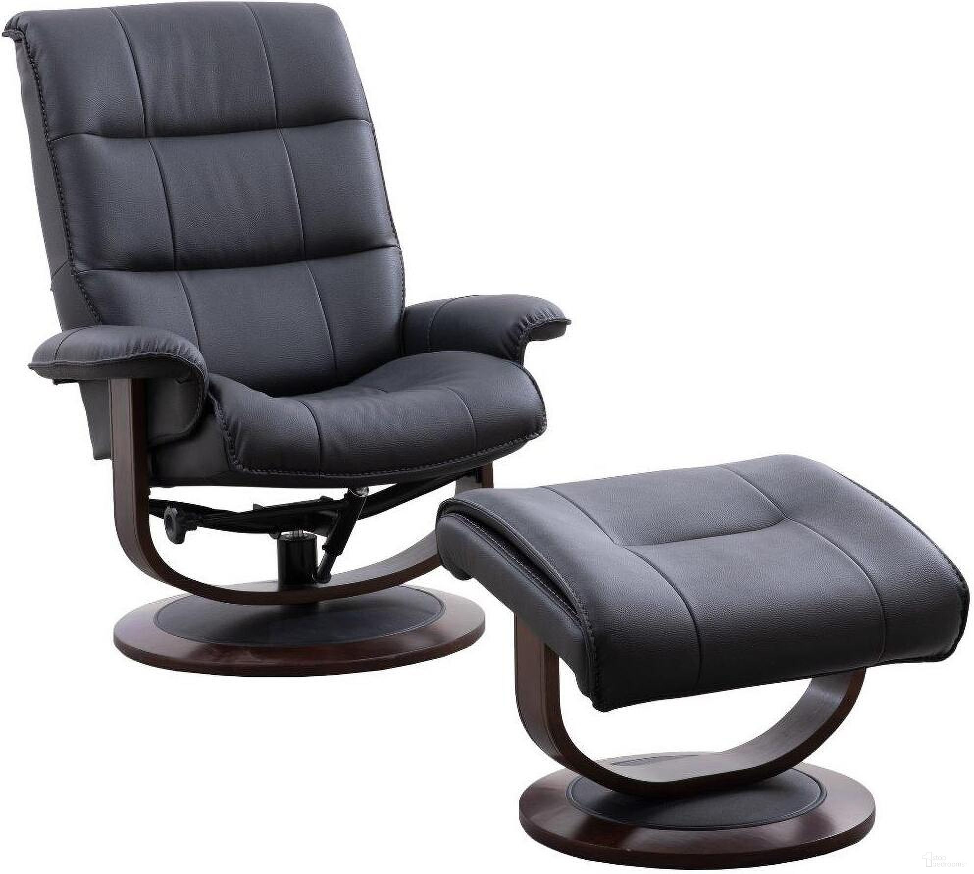 The appearance of Parker Living Knight Black Manual Reclining Swivel Chair And Ottoman designed by Parker House in the transitional interior design. This black piece of furniture  was selected by 1StopBedrooms from Knight Collection to add a touch of cosiness and style into your home. Sku: MKNI#212S-BLC. Material: Polyester.