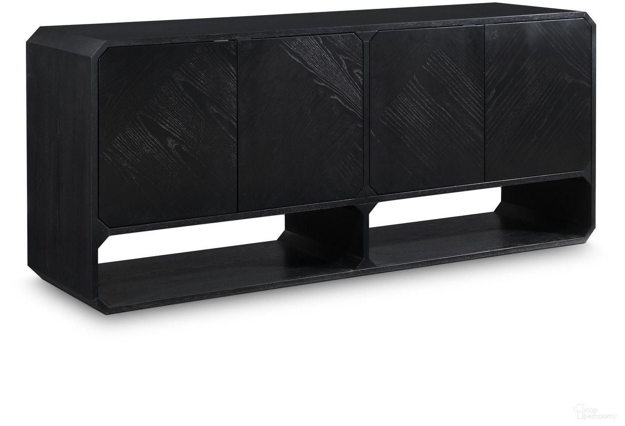 The appearance of Parker Sideboard In Black designed by Meridian in the transitional interior design. This black piece of furniture  was selected by 1StopBedrooms from Parker Collection to add a touch of cosiness and style into your home. Sku: 391Black. Material: Rubberwood.