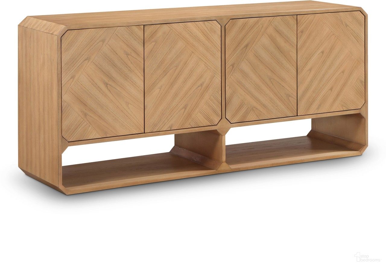 The appearance of Parker Sideboard In Natural designed by Meridian in the transitional interior design. This natural piece of furniture  was selected by 1StopBedrooms from Parker Collection to add a touch of cosiness and style into your home. Sku: 391Natural. Material: Rubberwood.
