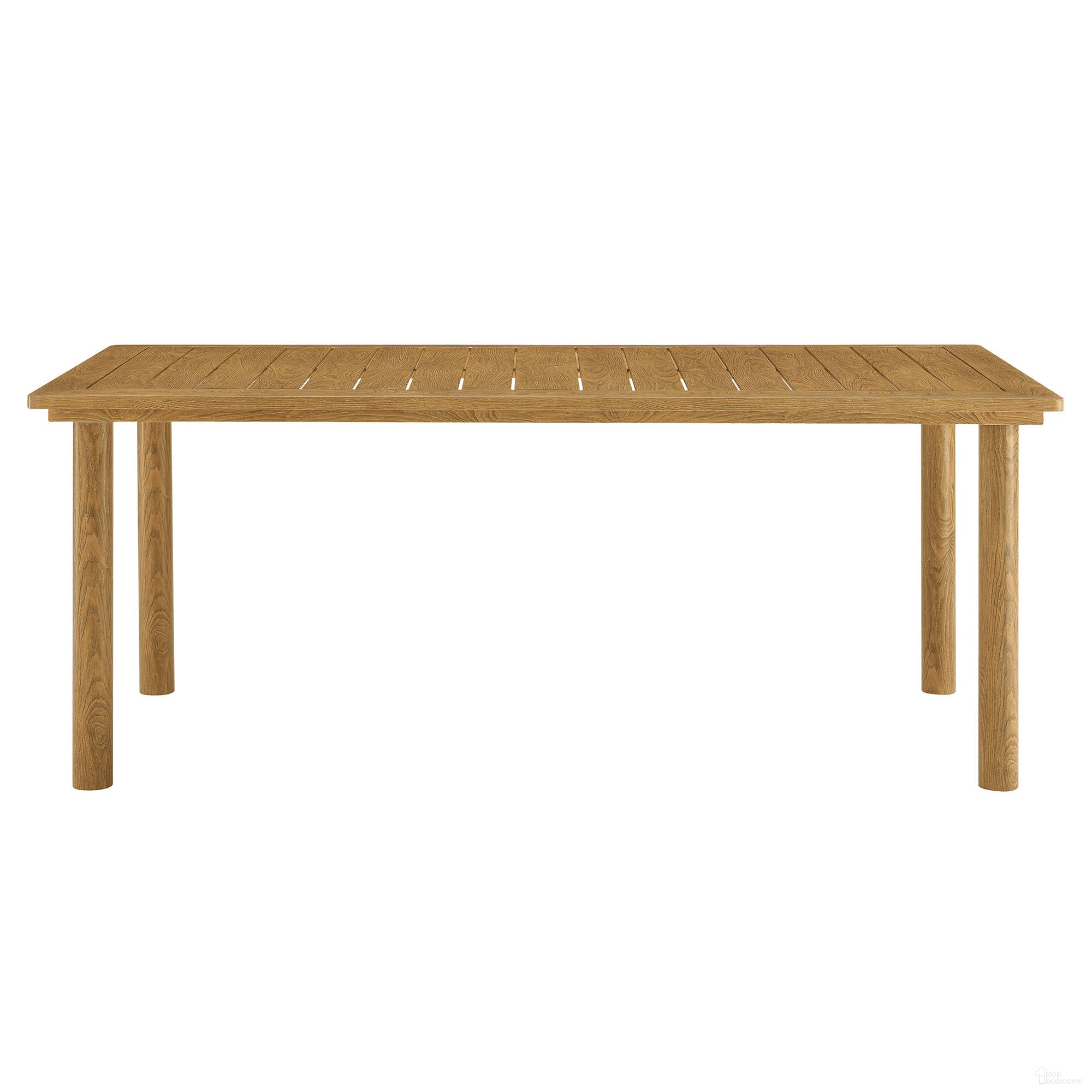 The appearance of Parkland 76 Inch Outdoor Patio Aluminum Dining Table In Natural designed by Modway in the modern / contemporary interior design. This natural piece of furniture  was selected by 1StopBedrooms from Parkland Collection to add a touch of cosiness and style into your home. Sku: EEI-6985-NAT. Material: Aluminum.