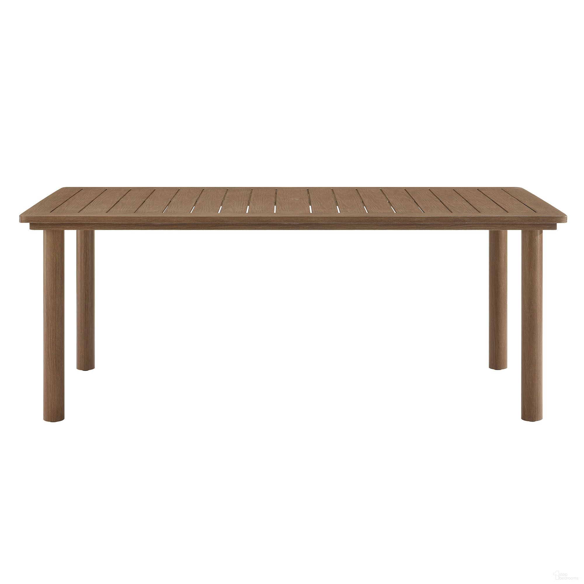 The appearance of Parkland 76 Inch Outdoor Patio Aluminum Dining Table In Walnut designed by Modway in the modern / contemporary interior design. This walnut piece of furniture was selected by 1StopBedrooms from Parkland Collection to add a touch of cosiness and style into your home. Sku: EEI-6985-WAL. Material: Aluminum.