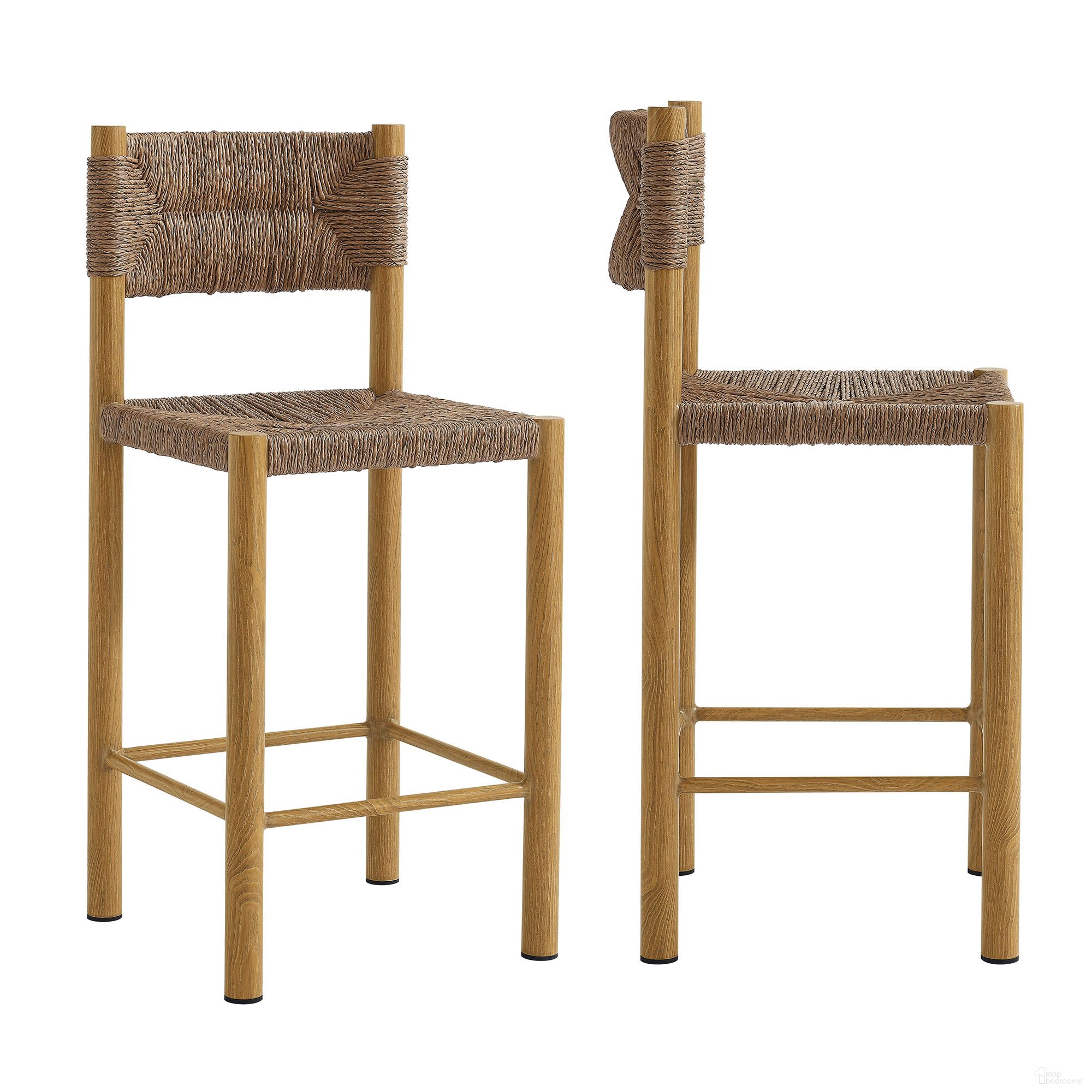 The appearance of Parkland Outdoor Patio Rattan and Aluminum Counter Stools Set of 2 In Natural designed by Modway in the modern / contemporary interior design. This natural piece of furniture  was selected by 1StopBedrooms from Parkland Collection to add a touch of cosiness and style into your home. Sku: EEI-6983-NAT. Material: Rattan.