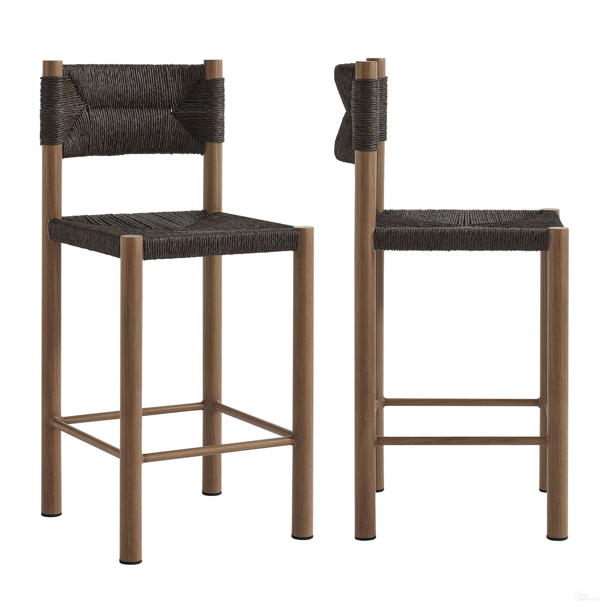 The appearance of Parkland Outdoor Patio Rattan and Aluminum Counter Stools Set of 2 In Walnut designed by Modway in the modern / contemporary interior design. This walnut piece of furniture was selected by 1StopBedrooms from Parkland Collection to add a touch of cosiness and style into your home. Sku: EEI-6983-WAL. Material: Rattan.