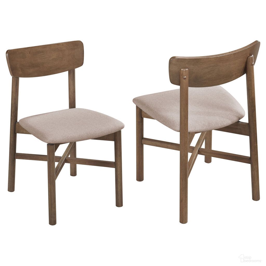 The appearance of Parkridge Dining Side Chair Set of 2 In Natural Walnut and Tan designed by Coaster in the transitional interior design. This natural walnut/tan piece of furniture  was selected by 1StopBedrooms from Parkridge Collection to add a touch of cosiness and style into your home. Sku: 108562. Material: Polyester. Chair Type: Side Chair.