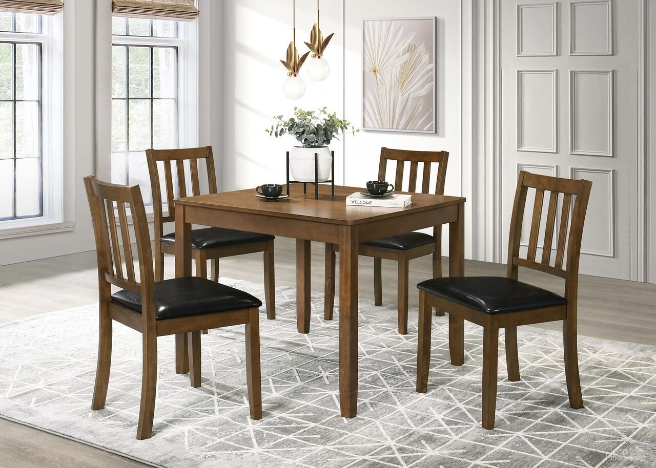 The appearance of Parkwood 5-Piece Square Dining Table Set In Honey Brown designed by Coaster in the transitional interior design. This honey brown piece of furniture  was selected by 1StopBedrooms from Parkwood Collection to add a touch of cosiness and style into your home. Sku: 150400. Material: Wood.