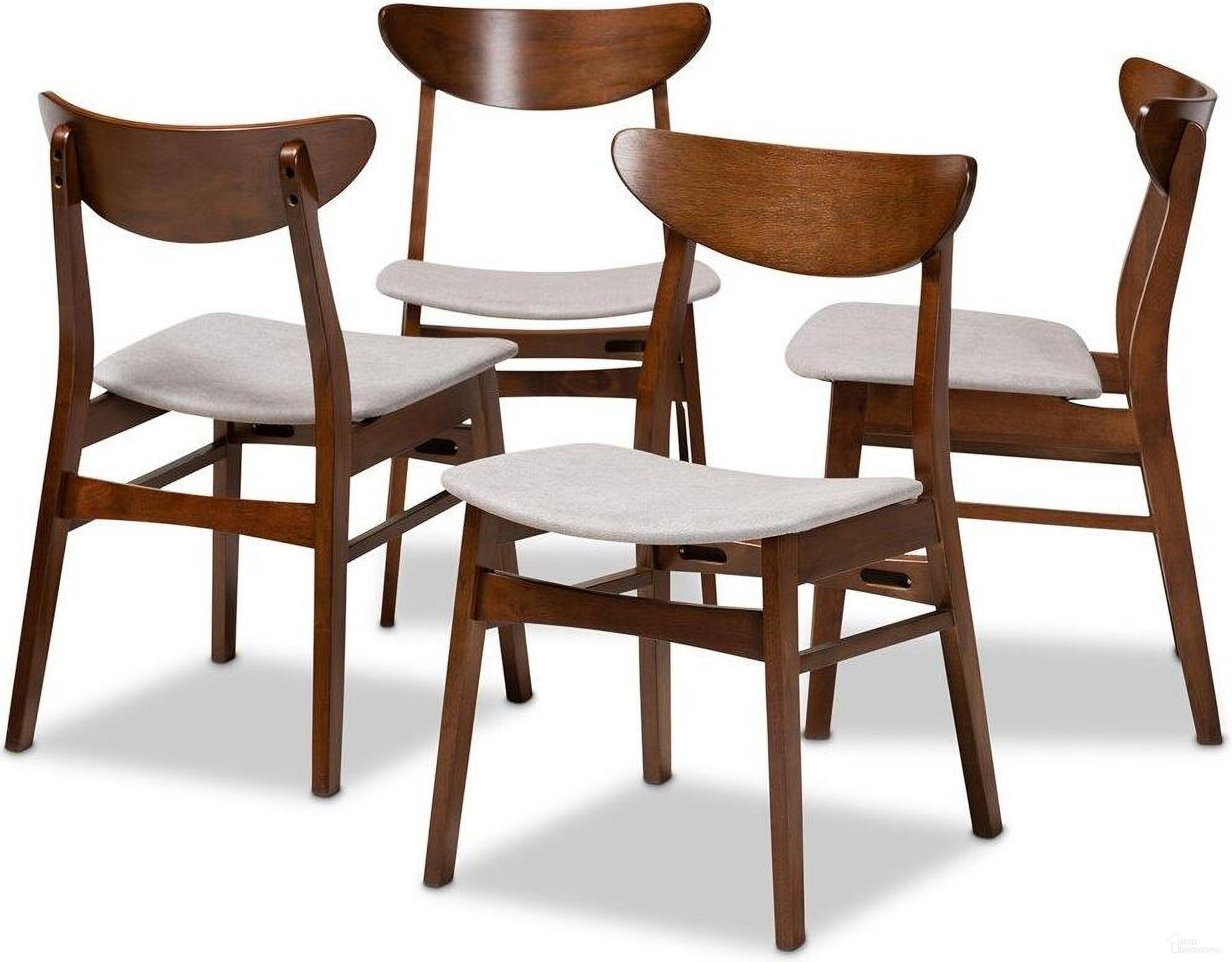 The appearance of Parlin Mid-Century Modern Transitional Light Grey Fabric Upholstered and Walnut Brown Finished Wood 4-Piece Dining Chair Set designed by Baxton Studio in the transitional interior design. This walnut brown piece of furniture was selected by 1StopBedrooms from Parlin Collection to add a touch of cosiness and style into your home. Sku: Parlin-Smoke/Walnut-DC. Material: Polyester. Chair Type: Side Chair.