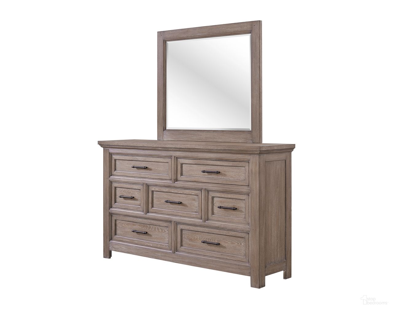 The appearance of Parson Creek Bedroom Mirror in Milk-Paint Oak designed by FD Home in the country / farmhouse interior design. This milk paint oak piece of furniture  was selected by 1StopBedrooms from Parson Creek Collection to add a touch of cosiness and style into your home. Sku: 7318-06. Material: Poplar Solid.