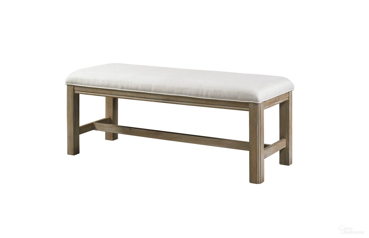 The appearance of Parson Creek Dining Bench in Milk-Paint Oak designed by FD Home in the country / farmhouse interior design. This milk paint oak piece of furniture was selected by 1StopBedrooms from Parson Creek Collection to add a touch of cosiness and style into your home. Sku: 4318-22. Material: Poplar Solid.