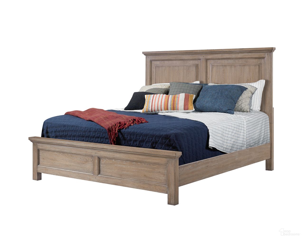 The appearance of Parson Creek Queen Panel Bed in Milk-Paint Oak designed by FD Home in the country / farmhouse interior design. This milk paint oak piece of furniture  was selected by 1StopBedrooms from Parson Creek Collection to add a touch of cosiness and style into your home. Sku: 7318-13;7318-14;7318-08. Bed Type: Panel Bed. Bed Size: Queen. Material: Poplar Solid.