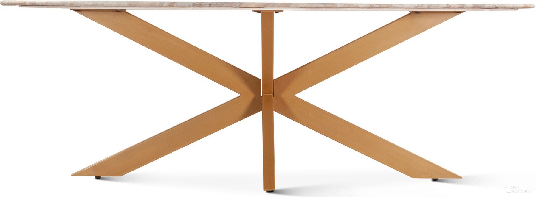 The appearance of Pasadena 90 Inch Oval Dining Table with Sawar Marble and Iron In Antique Gold designed by Home Trends and Design in the modern / contemporary interior design. This antique gold piece of furniture  was selected by 1StopBedrooms from Pasadena Collection to add a touch of cosiness and style into your home. Sku: ZWPASDT90SWAG. Table Base Style: Legs. Table Top Shape: Oval. Material: Marble. Size: 44" x 91".