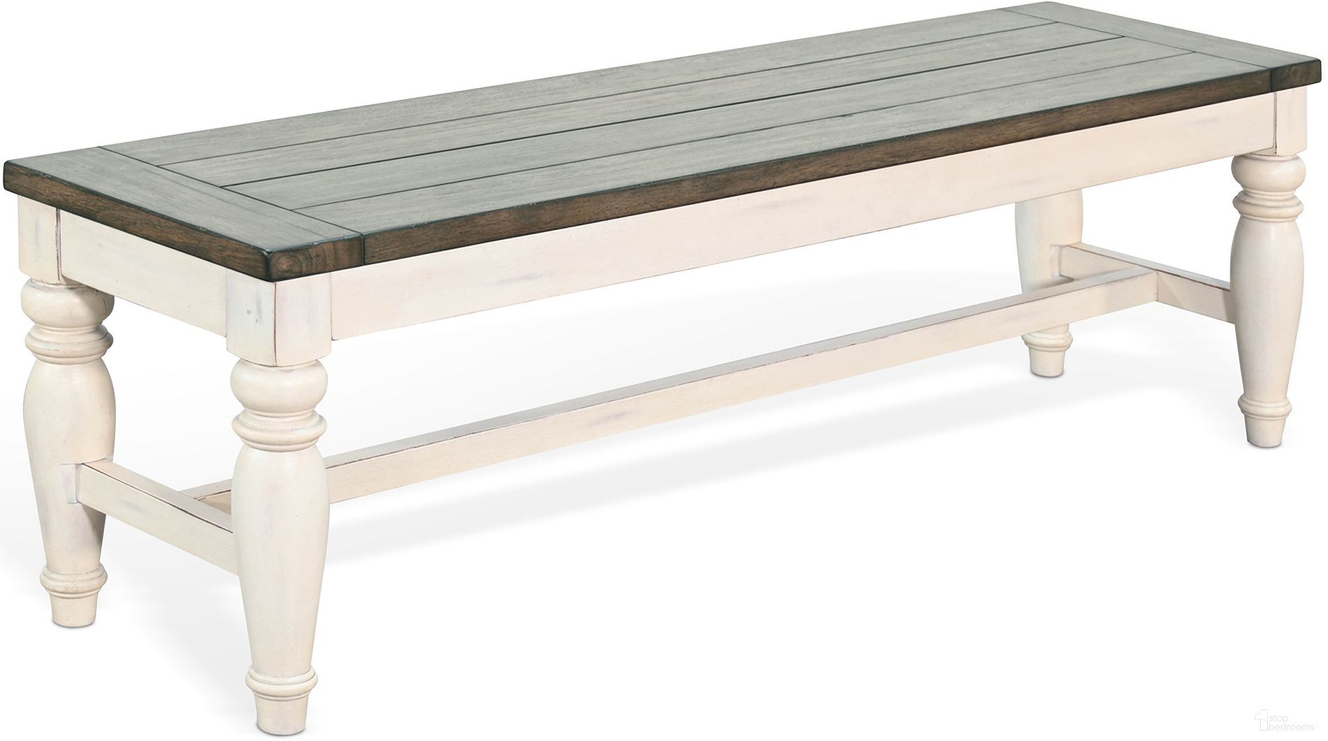 The appearance of Pasadena Bench with Mindi Veneer Seat In Marble White designed by Sunny Designs in the country / farmhouse interior design. This marble white/buckskin piece of furniture  was selected by 1StopBedrooms from Pasadena Collection to add a touch of cosiness and style into your home. Sku: 1642MB. Material: Solid Wood.