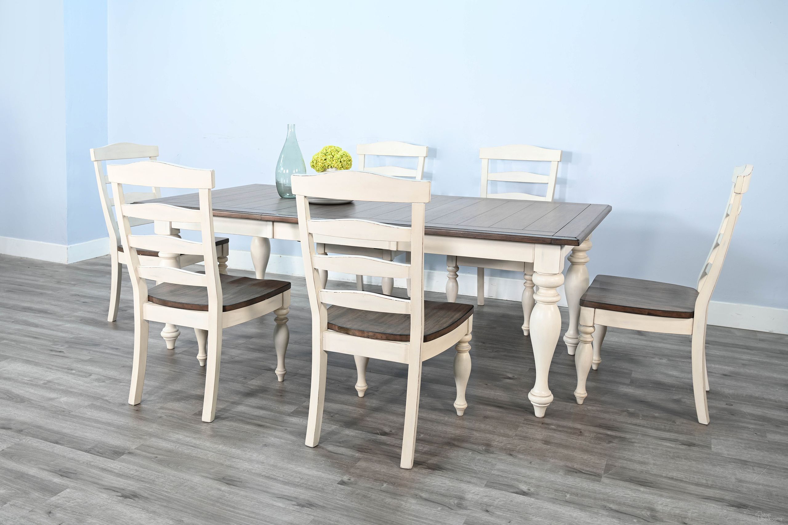 The appearance of Pasadena Rectangular Extension Dining Set In Marble White designed by Sunny Designs in the country / farmhouse interior design. This white piece of furniture was selected by 1StopBedrooms from Carriage House Collection to add a touch of cosiness and style into your home. Sku: 1015MB;1432MB. Table Base Style: Legs. Material: Wood. Table Top Shape: Rectangular. Size: 42" x 84".