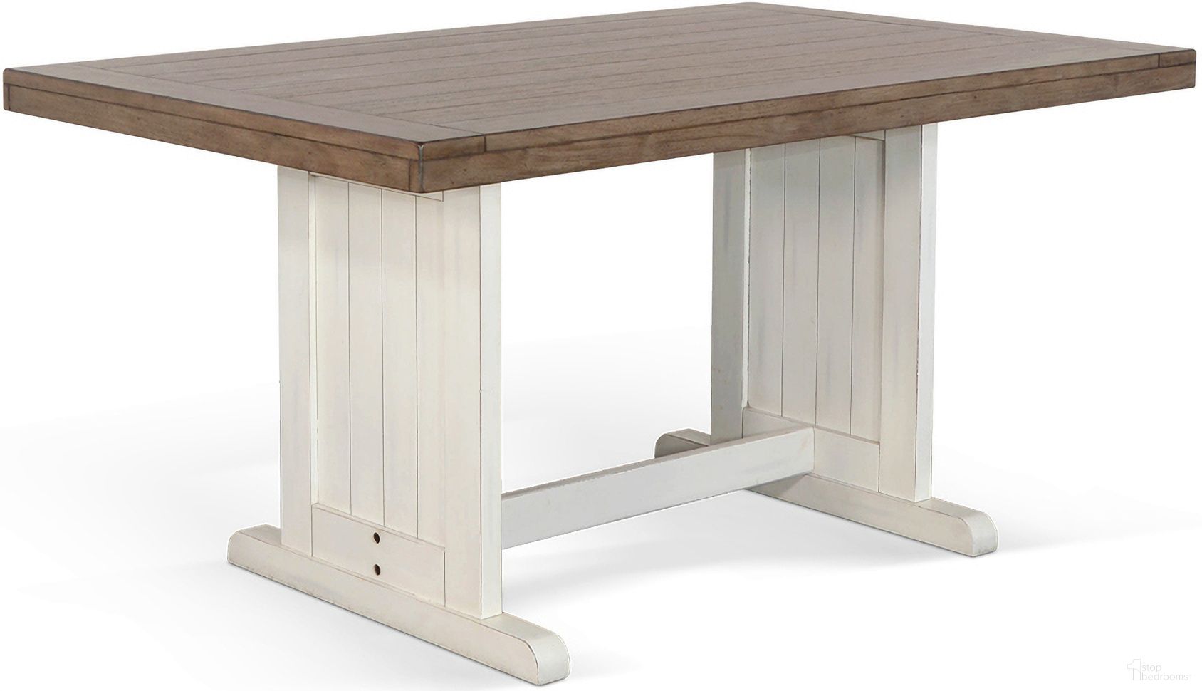 The appearance of Pasadena Rectangular Wood Dining Table In Marble White designed by Sunny Designs in the country / farmhouse interior design. This marble white/buckskin piece of furniture  was selected by 1StopBedrooms from Pasadena Collection to add a touch of cosiness and style into your home. Sku: 0113MB-T. Table Base Style: Trestle. Table Top Shape: Rectangular. Size: 38" x 60". Material: Solid Wood.