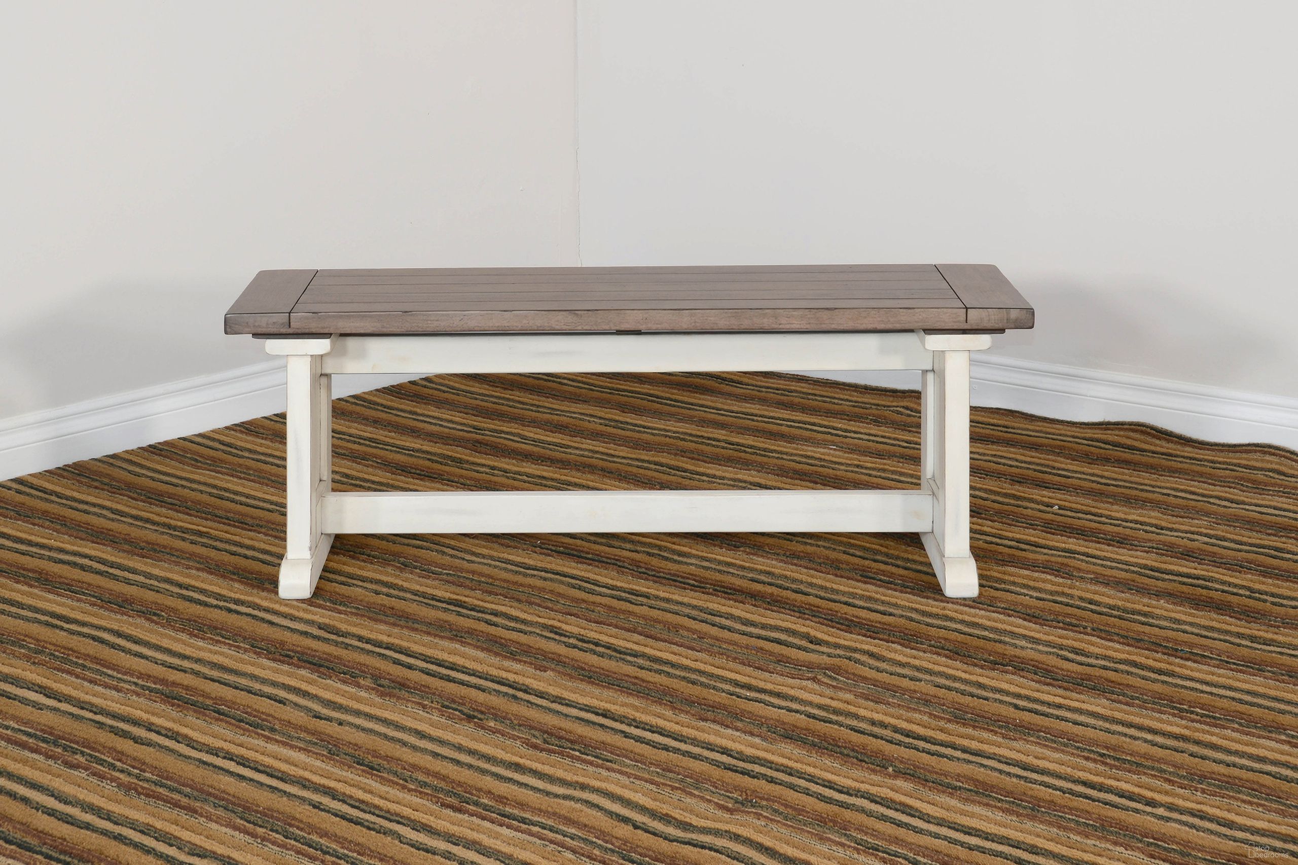 The appearance of Pasadena Wood Side Bench In Marble White designed by Sunny Designs in the country / farmhouse interior design. This marble white/buckskin piece of furniture  was selected by 1StopBedrooms from Pasadena Collection to add a touch of cosiness and style into your home. Sku: 0113MB-SB. Material: Solid Wood.