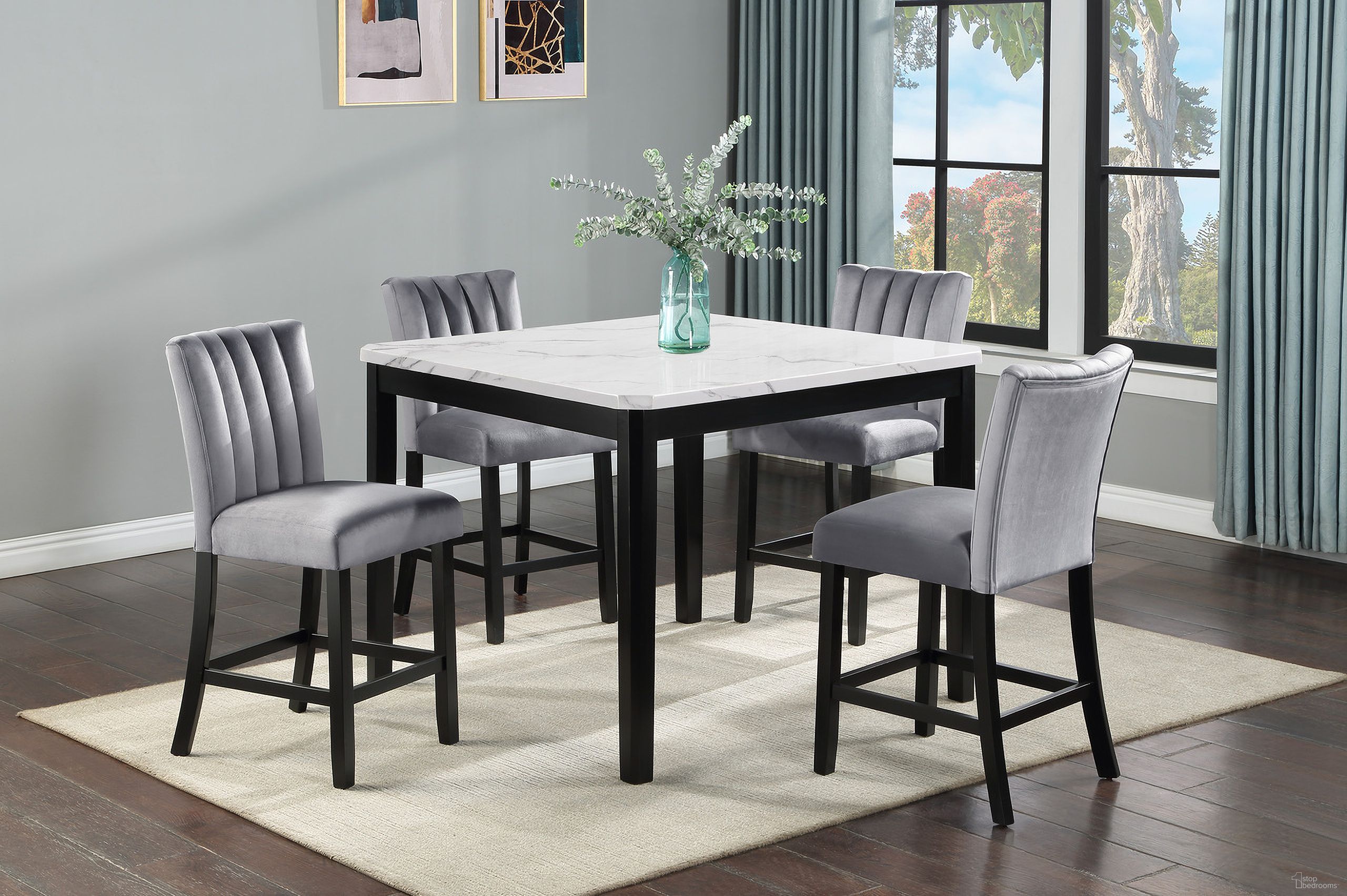 The appearance of Pascal Counter Height Dining Set In White Top Table With Gray And Black designed by Crown Mark in the modern / contemporary interior design. This gray and black piece of furniture was selected by 1StopBedrooms from Pascal Collection to add a touch of cosiness and style into your home. Sku: 2724T-4848;2724S-24. Table Top Shape: Square. Material: MDF. Size: 48" x 48".