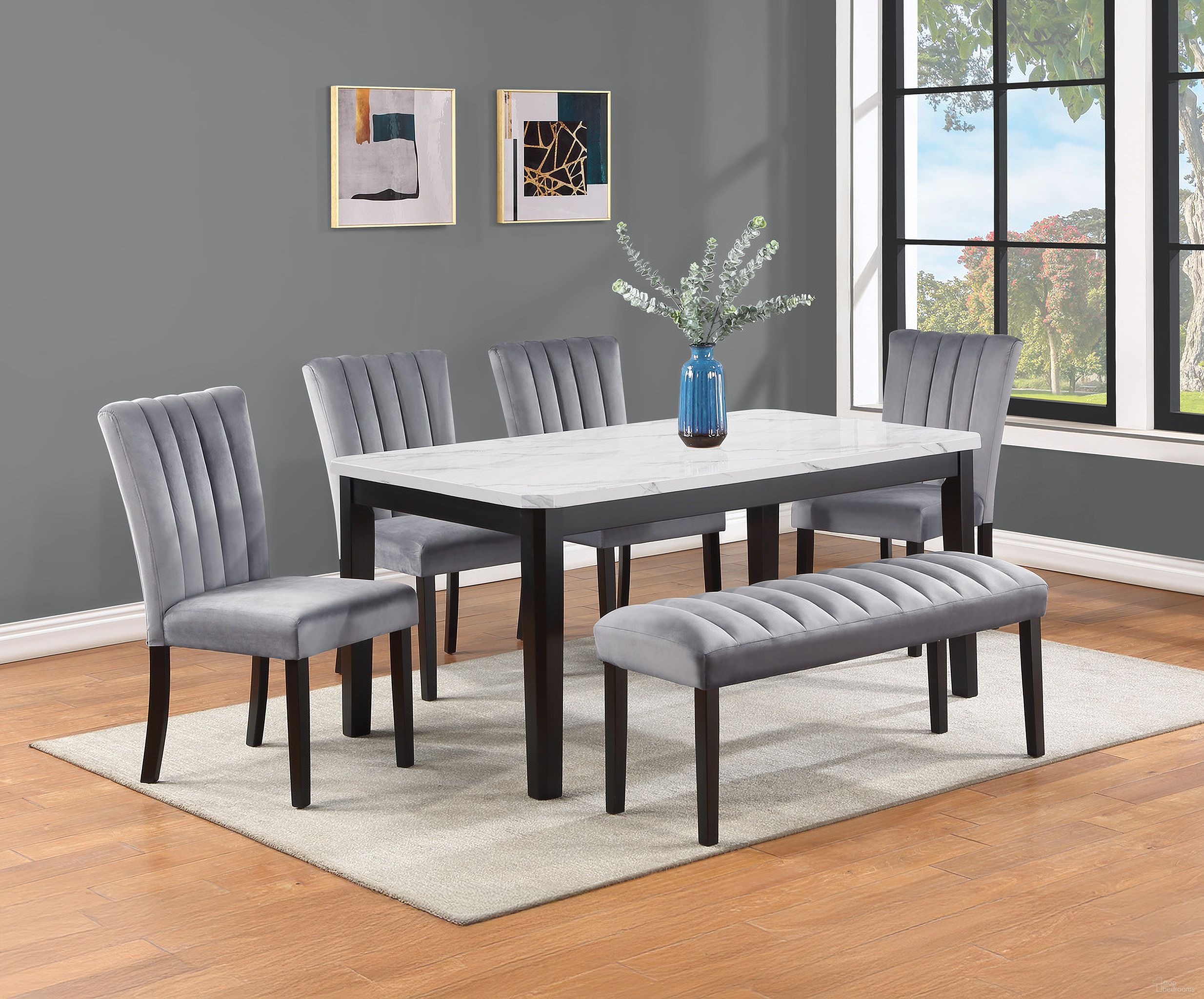 The appearance of Pascal Dining Room Set In White Top Table With Gray And Black designed by Crown Mark in the modern / contemporary interior design. This gray and black piece of furniture was selected by 1StopBedrooms from Pascal Collection to add a touch of cosiness and style into your home. Sku: 2224T-3864;2224S. Material: MDF. Table Top Shape: Rectangular. Size: 38" x 64".