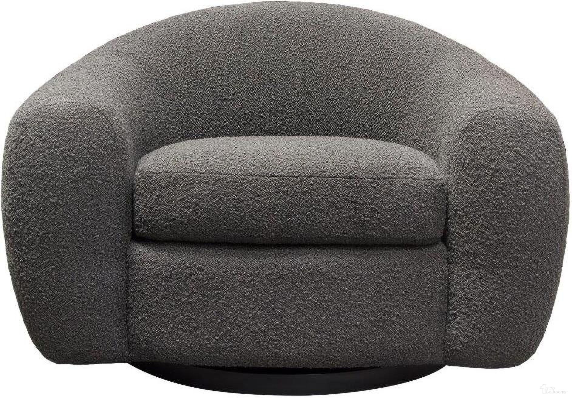 Pascal Swivel Chair in Charcoal Boucle Textured Fabric with Contoured Arms and Back