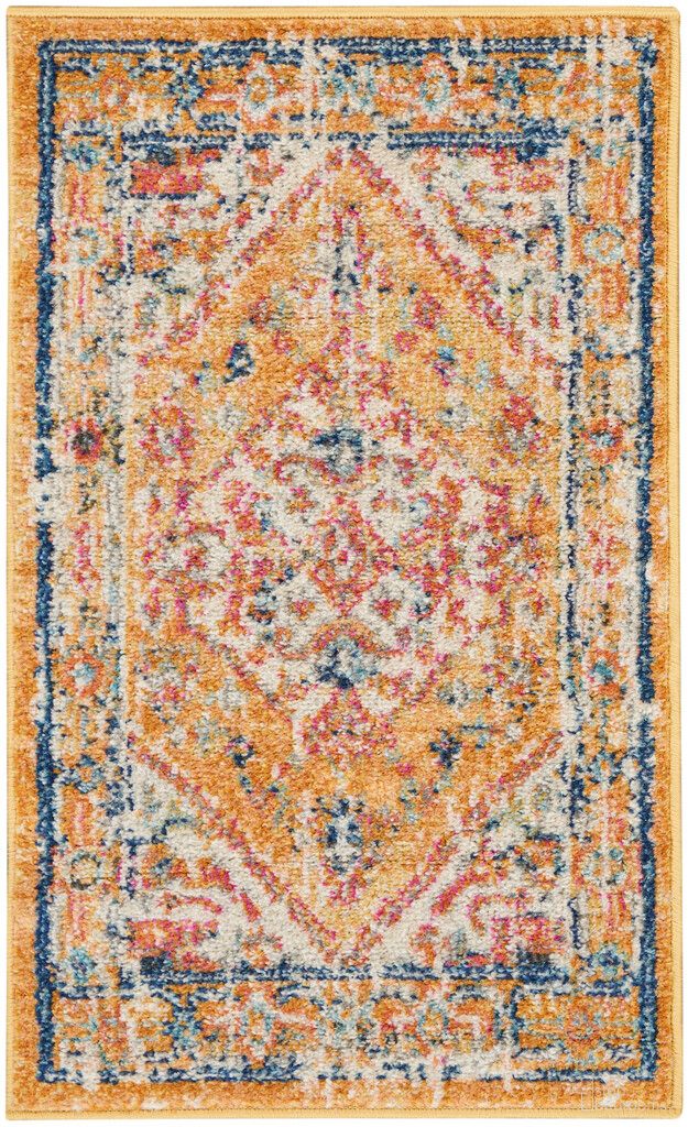 The appearance of Passion 1'10" x 2'10" Indoor Rug In Ivory and Yellow designed by Nourison in the bohemian interior design. This ivory and yellow piece of furniture  was selected by 1StopBedrooms from Passion Collection to add a touch of cosiness and style into your home. Sku: 99446809063. Material: Polypropylene.