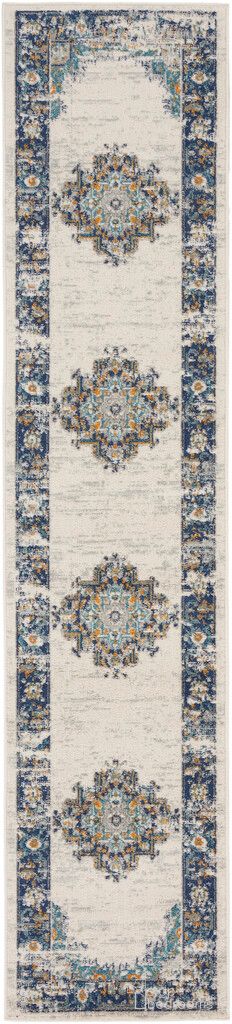 Passion 2'2" x 10' Vintage Indoor Rug In Ivory Grey Blue