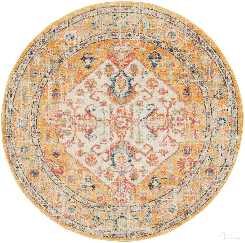 The appearance of Passion 4' x 4' Round Indoor Rug In Ivory and Yellow designed by Nourison in the bohemian interior design. This ivory and yellow piece of furniture  was selected by 1StopBedrooms from Passion Collection to add a touch of cosiness and style into your home. Sku: 99446809278. Material: Polypropylene.