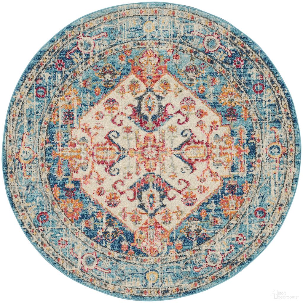 The appearance of Passion 5' x 5' Round Indoor Rug In Ivory and Light Blue designed by Nourison in the bohemian interior design. This ivory and light blue piece of furniture was selected by 1StopBedrooms from Passion Collection to add a touch of cosiness and style into your home. Sku: 99446809247. Material: Polypropylene.