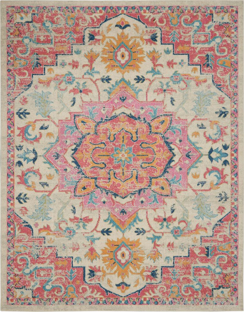 The appearance of Passion 9' x 12' Indoor Rug In Ivory and Pink designed by Nourison in the bohemian interior design. This ivory and pink piece of furniture was selected by 1StopBedrooms from Passion Collection to add a touch of cosiness and style into your home. Sku: 99446817785. Material: Polypropylene.