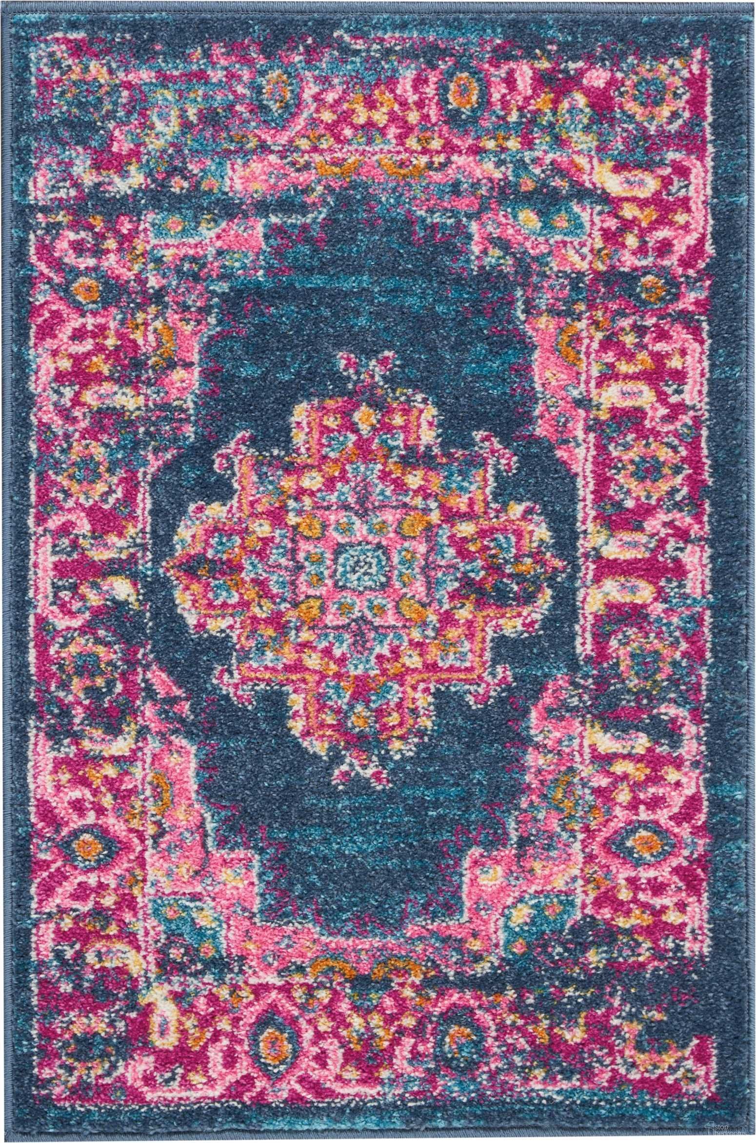 The appearance of Passion Blue 1'10" x 2'10" Bohemian Area Rug designed by Nourison in the bohemian interior design. This blue piece of furniture  was selected by 1StopBedrooms from Passion Collection to add a touch of cosiness and style into your home. Sku: 99446396853. Material: Polypropylene.