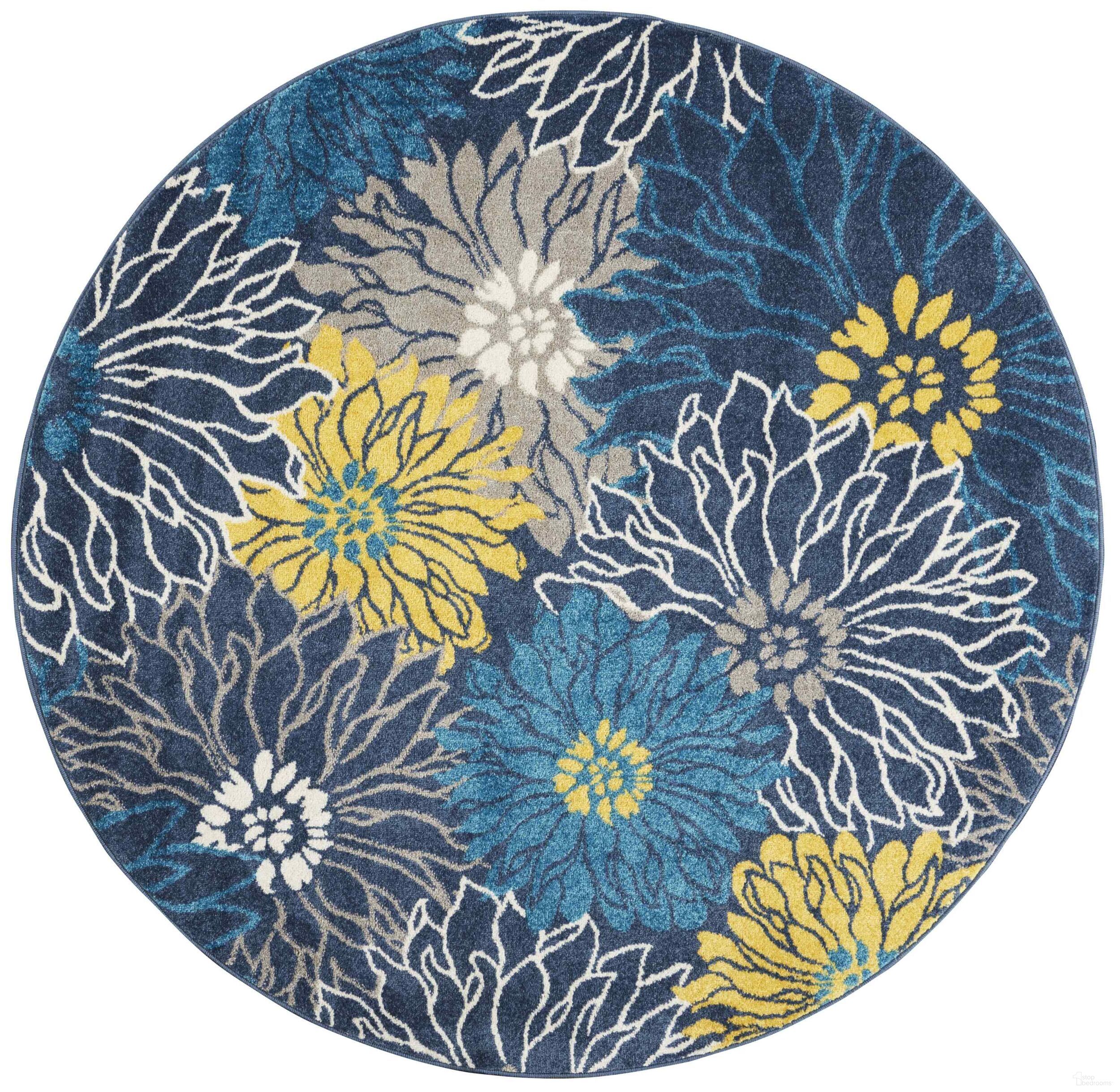 The appearance of Passion Blue 4' x 4' Round Contemporary Area Rug designed by Nourison in the modern / contemporary interior design. This blue piece of furniture  was selected by 1StopBedrooms from Passion Collection to add a touch of cosiness and style into your home. Sku: 99446720306. Material: Polypropylene.