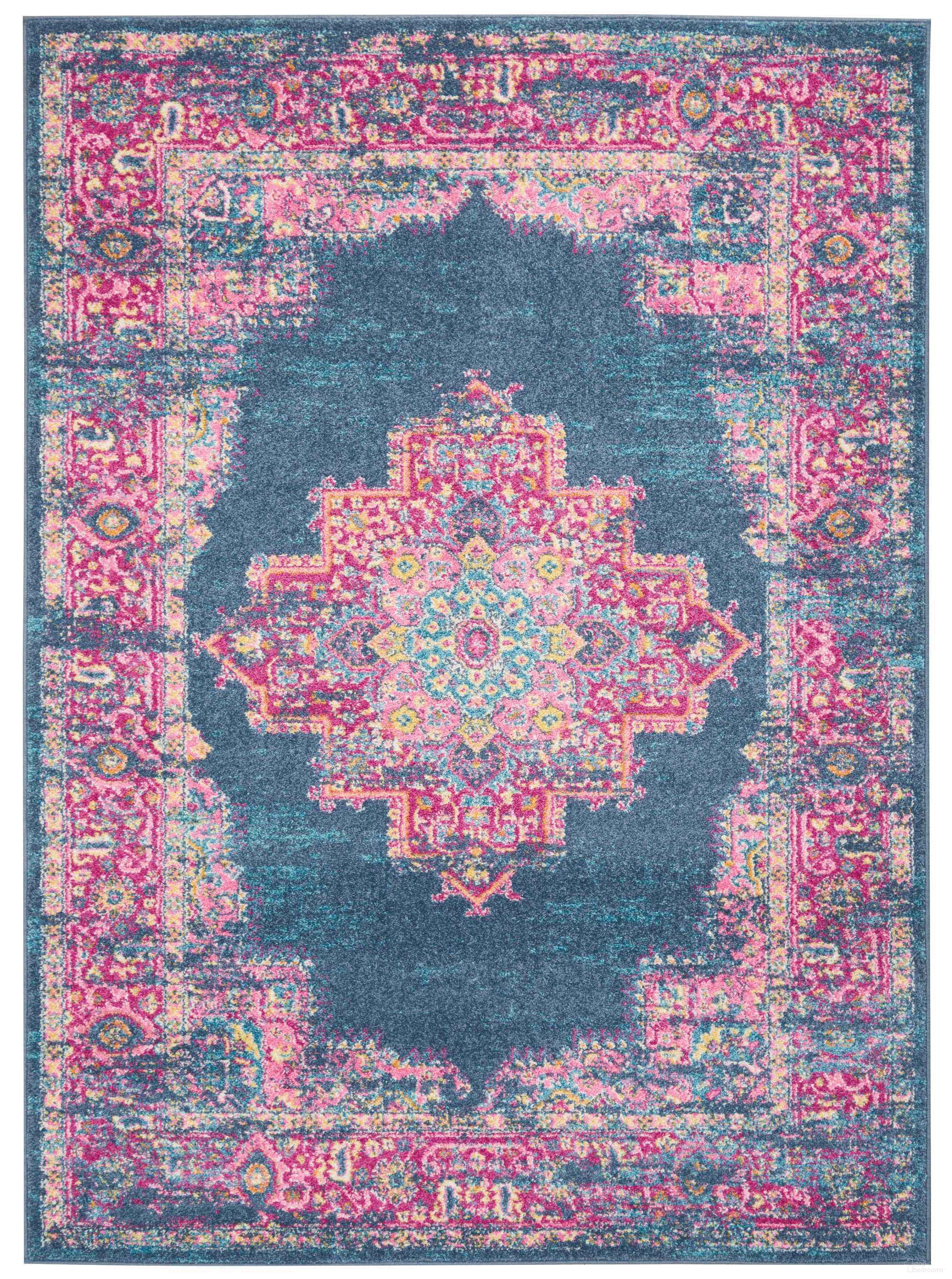 The appearance of Passion Blue 5'3" x 7'3" Bohemian Area Rug designed by Nourison in the bohemian interior design. This blue piece of furniture  was selected by 1StopBedrooms from Passion Collection to add a touch of cosiness and style into your home. Sku: 99446397041. Material: Polypropylene.