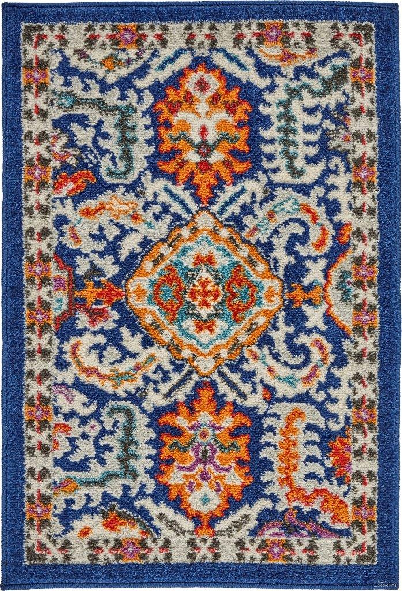 The appearance of Passion Blue and Multicolor 1'10" x 2'10" Area Rug designed by Nourison in the transitional interior design. This blue and multicolor piece of furniture was selected by 1StopBedrooms from Passion Collection to add a touch of cosiness and style into your home. Sku: 99446766694. Material: Polypropylene.