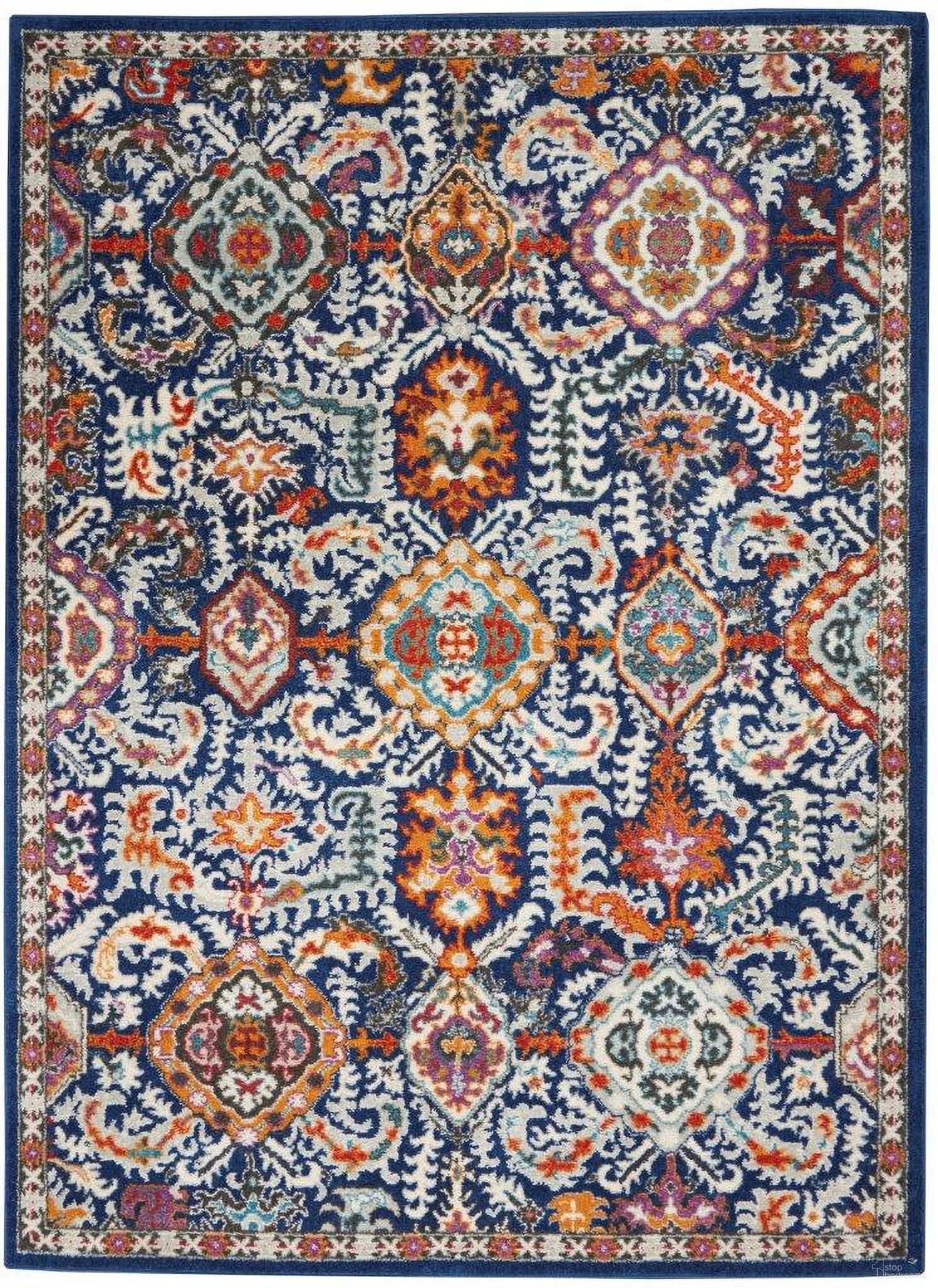 The appearance of Passion Blue and Multicolor 3'9" x 5'9" Area Rug designed by Nourison in the transitional interior design. This blue and multicolor piece of furniture was selected by 1StopBedrooms from Passion Collection to add a touch of cosiness and style into your home. Sku: 99446766717. Material: Polypropylene.