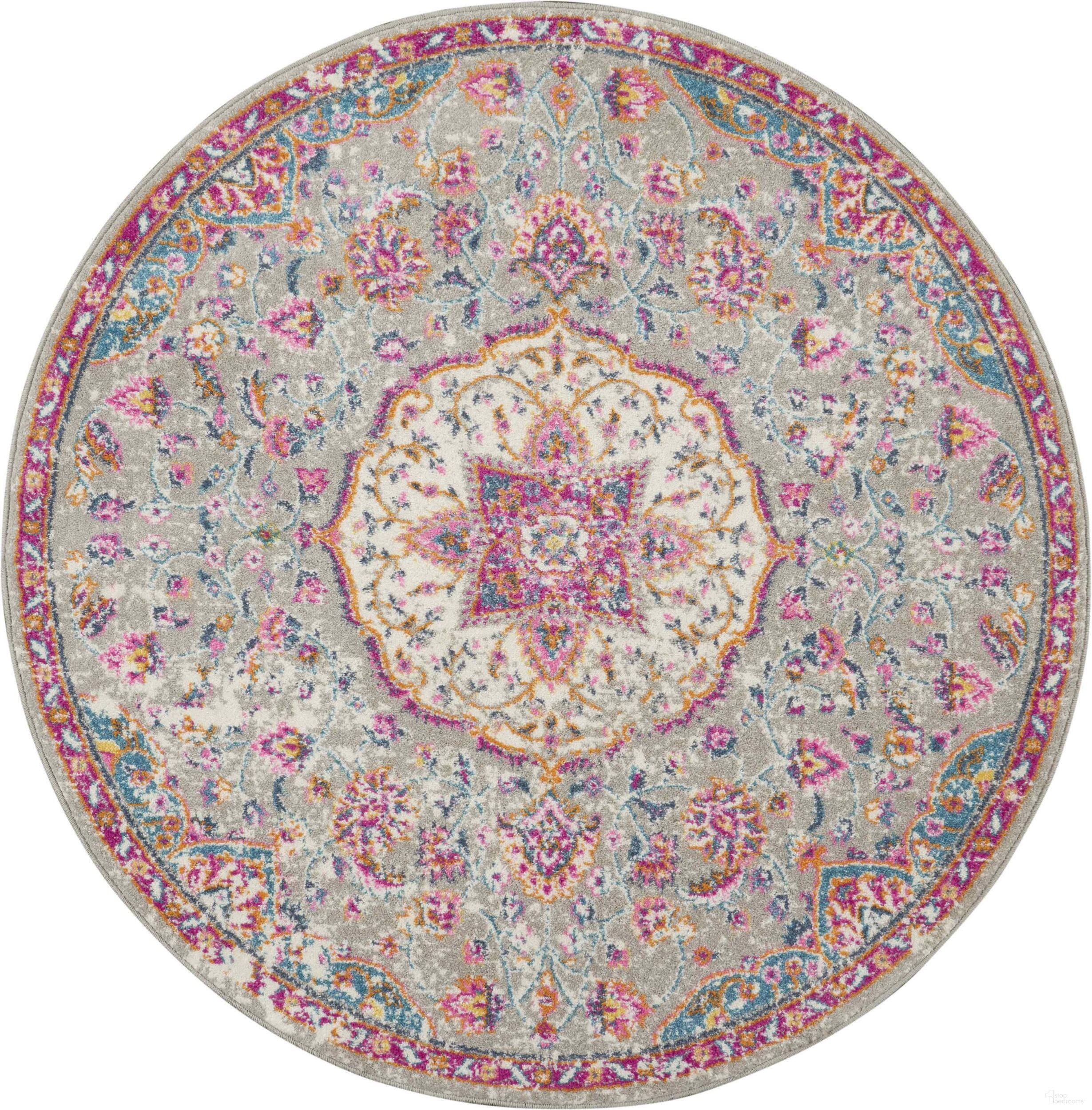 The appearance of Passion Grey and Multi 4' x 4' Round Area Rug designed by Nourison in the traditional interior design. This grey and multicolor piece of furniture  was selected by 1StopBedrooms from Passion Collection to add a touch of cosiness and style into your home. Sku: 99446717689. Material: Polypropylene.