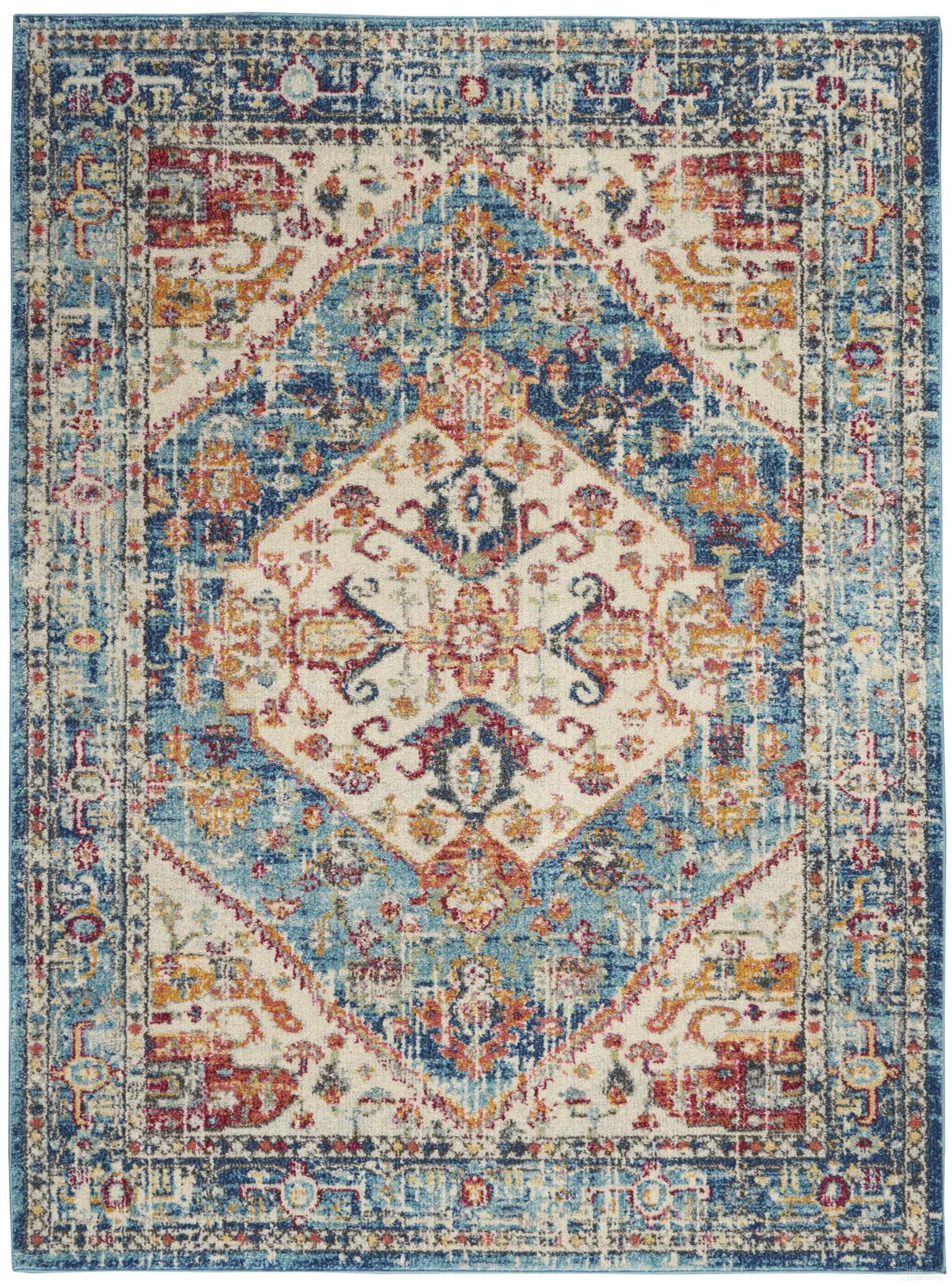 The appearance of Passion Ivory and Light Blue 3'9" x 5'9" Bohemian Area Rug designed by Nourison in the bohemian interior design. This ivory and light blue piece of furniture was selected by 1StopBedrooms from Passion Collection to add a touch of cosiness and style into your home. Sku: 99446734945. Material: Polypropylene.