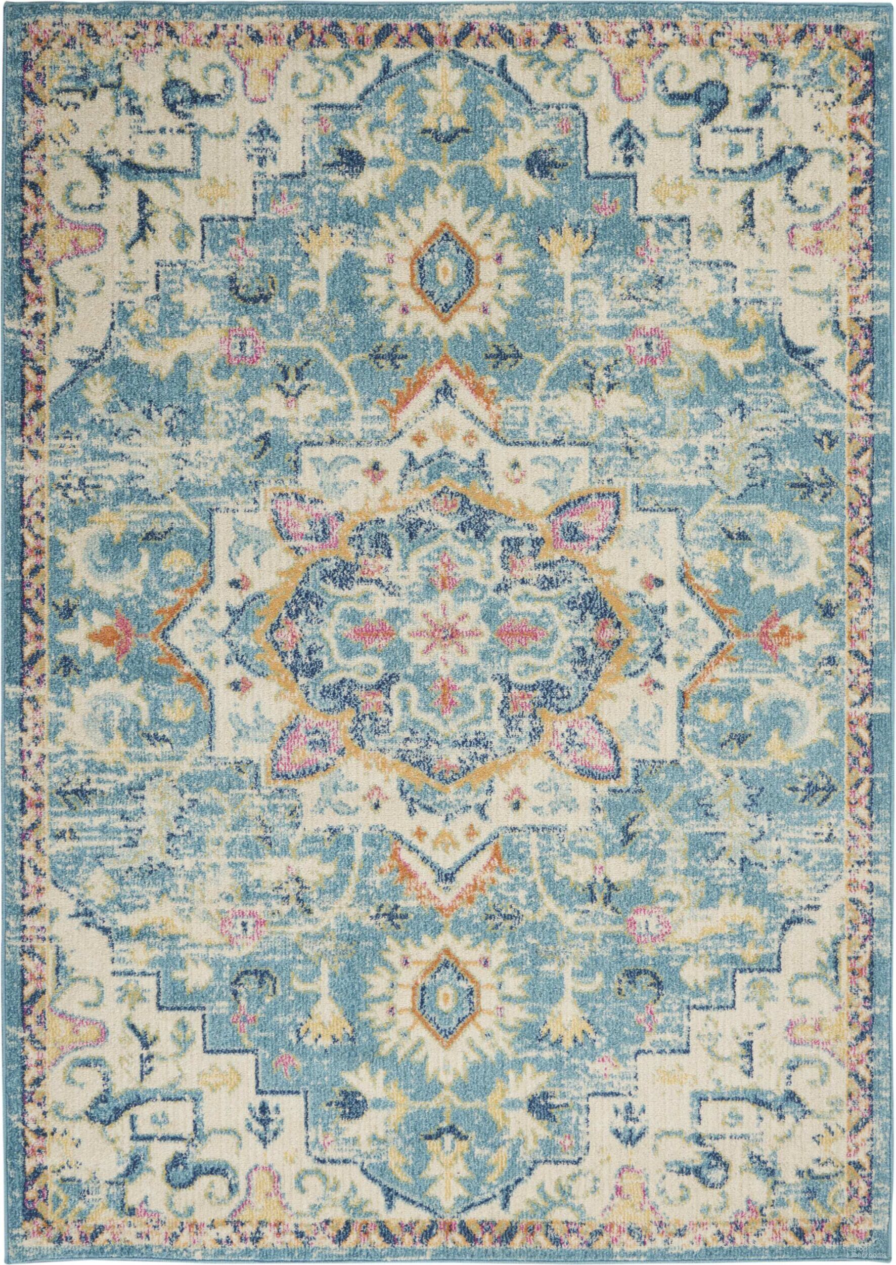 Passion Ivory and Light Blue 3'9" x 5'9" Bohemian Area Rug