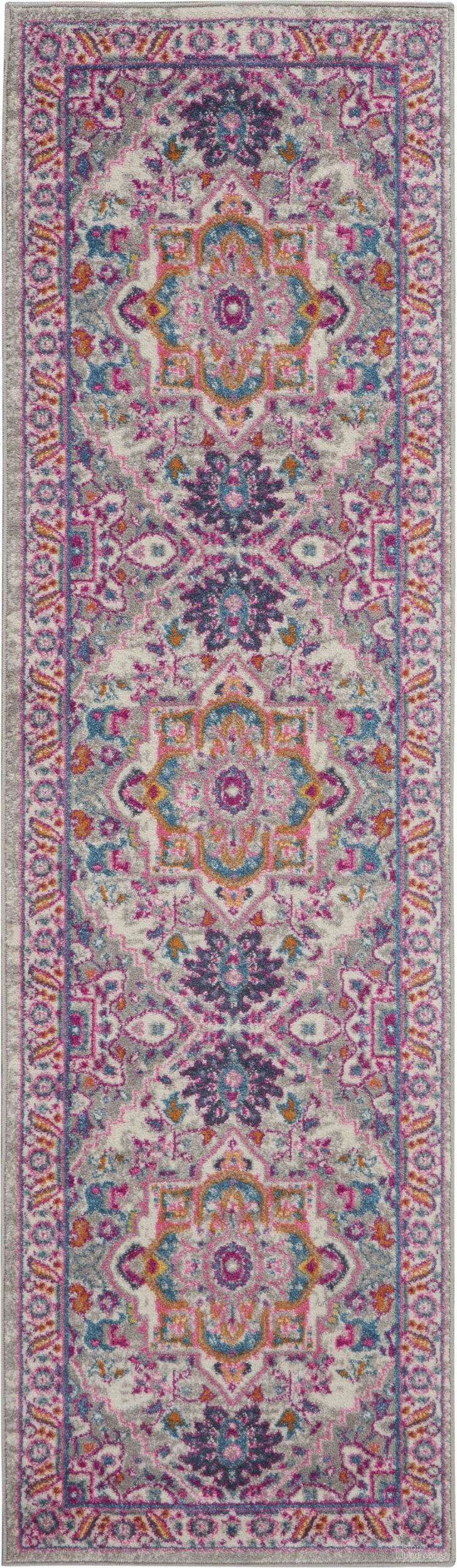 The appearance of Passion Light Grey and Pink 2'2" x 10' Runner Area Rug designed by Nourison in the traditional interior design. This light grey and pink piece of furniture  was selected by 1StopBedrooms from Passion Collection to add a touch of cosiness and style into your home. Sku: 99446761927. Material: Polypropylene.