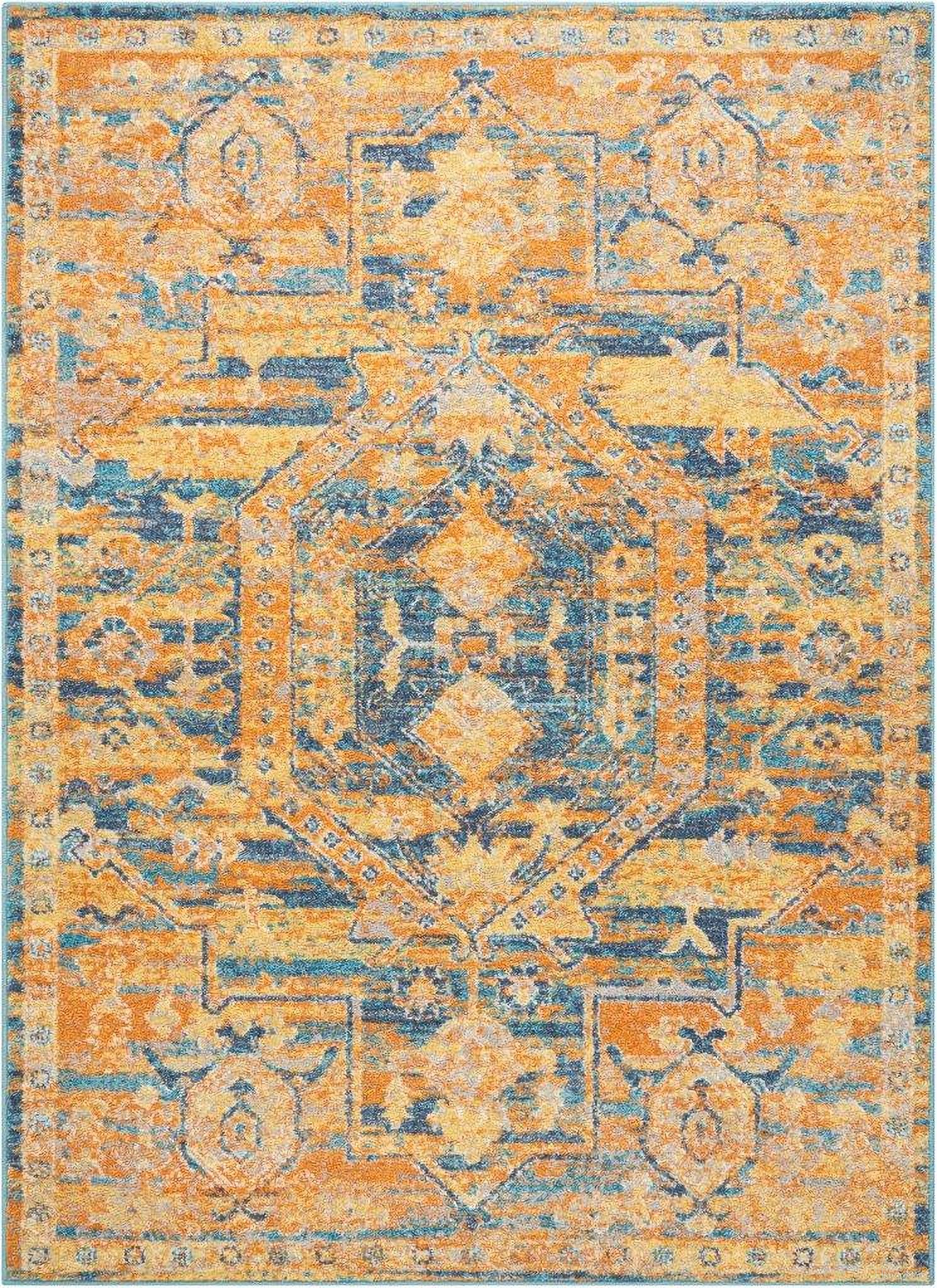 The appearance of Passion Teal and Sun 3'9" x 5'9" Area Rug designed by Nourison in the traditional interior design. This teal and sun piece of furniture was selected by 1StopBedrooms from Passion Collection to add a touch of cosiness and style into your home. Sku: 99446388353. Material: Polypropylene.