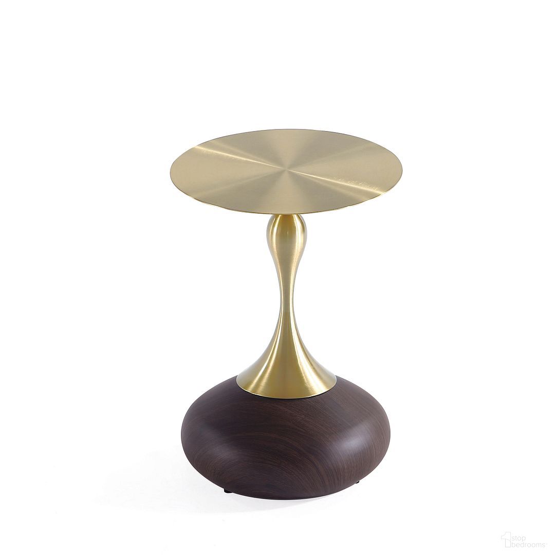 The appearance of Patchin End Table In Brown designed by Manhattan Comfort in the modern / contemporary interior design. This brown and gold piece of furniture  was selected by 1StopBedrooms from Patchin Collection to add a touch of cosiness and style into your home. Sku: ET006-BR. Material: Stainless Steel.