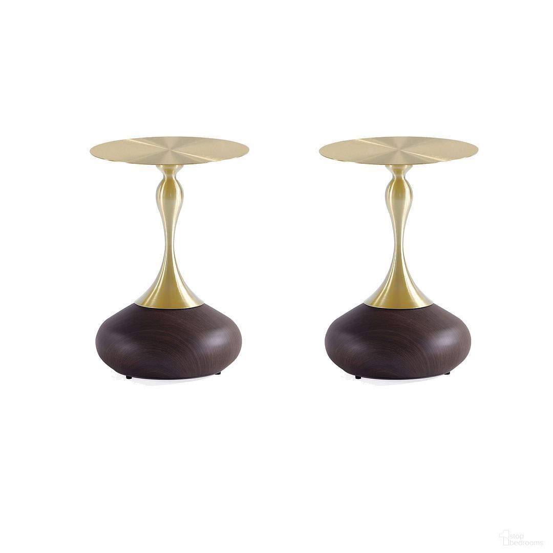 The appearance of Patchin End Table Set of 2 In Brown designed by Manhattan Comfort in the modern / contemporary interior design. This brown and gold piece of furniture  was selected by 1StopBedrooms from Patchin Collection to add a touch of cosiness and style into your home. Sku: ET006-BR;ET006-BR. Material: Stainless Steel.