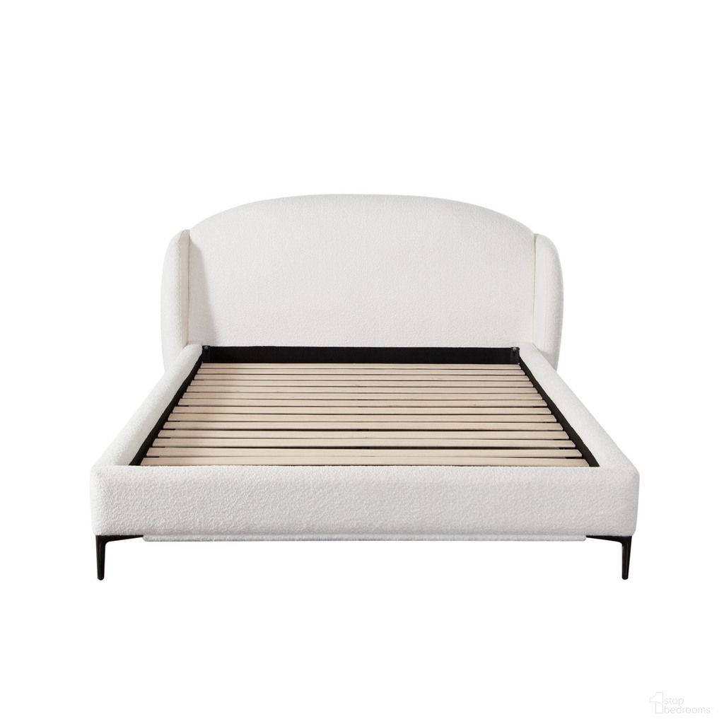 The appearance of Path Low Profile Queen Bed In Oslo Ivory Fabric with Contoured Headboard and Black Metal Leg designed by Diamond Sofa in the modern / contemporary interior design. This white piece of furniture was selected by 1StopBedrooms from Path Collection to add a touch of cosiness and style into your home. Sku: PATHWHQUHB;PATHWHQUFBSR. Material: Fabric. Bed Size: Queen. Bed Type: Upholstered Bed.