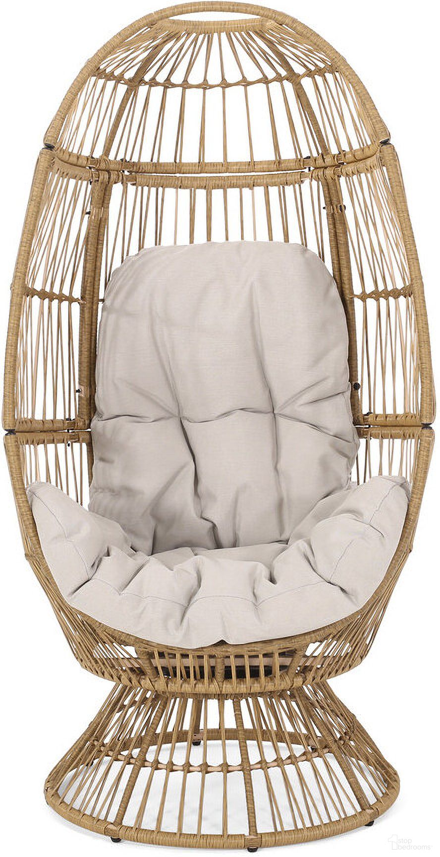 The appearance of Patio Swivel Basket Egg Chair with Cushion In Natural designed by Noble House in the bohemian interior design. This natural piece of furniture was selected by 1StopBedrooms from to add a touch of cosiness and style into your home. Sku: 67931.00LBGE. Material: Fabric.