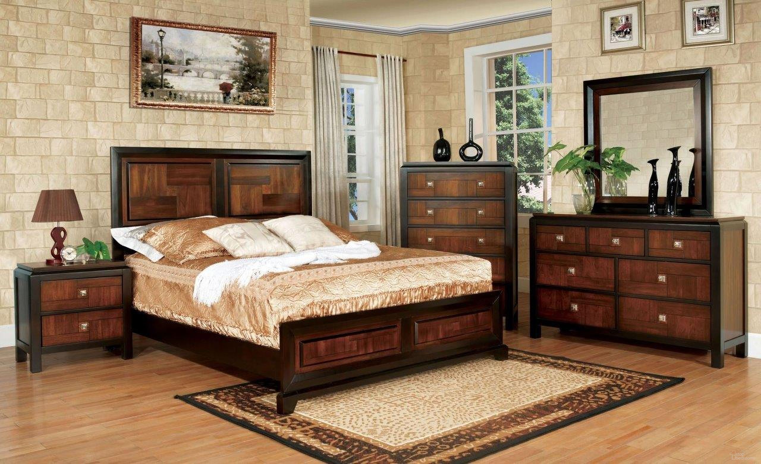 The appearance of Patra Acacia and Walnut Panel Bedroom Set designed by Furniture of America in the transitional interior design. This brown piece of furniture was selected by 1StopBedrooms from Patra Collection to add a touch of cosiness and style into your home. Sku: CM7152Q-HB-FB;CM7152Q-R;CM7152N. Bed Type: Panel Bed. Material: Wood. Bed Size: King.