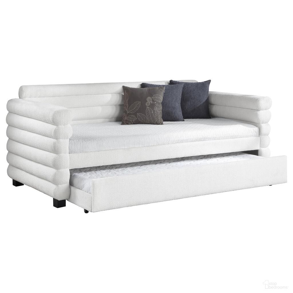 Patricia Boucle Upholstered Twin Day Bed with Trundle In White