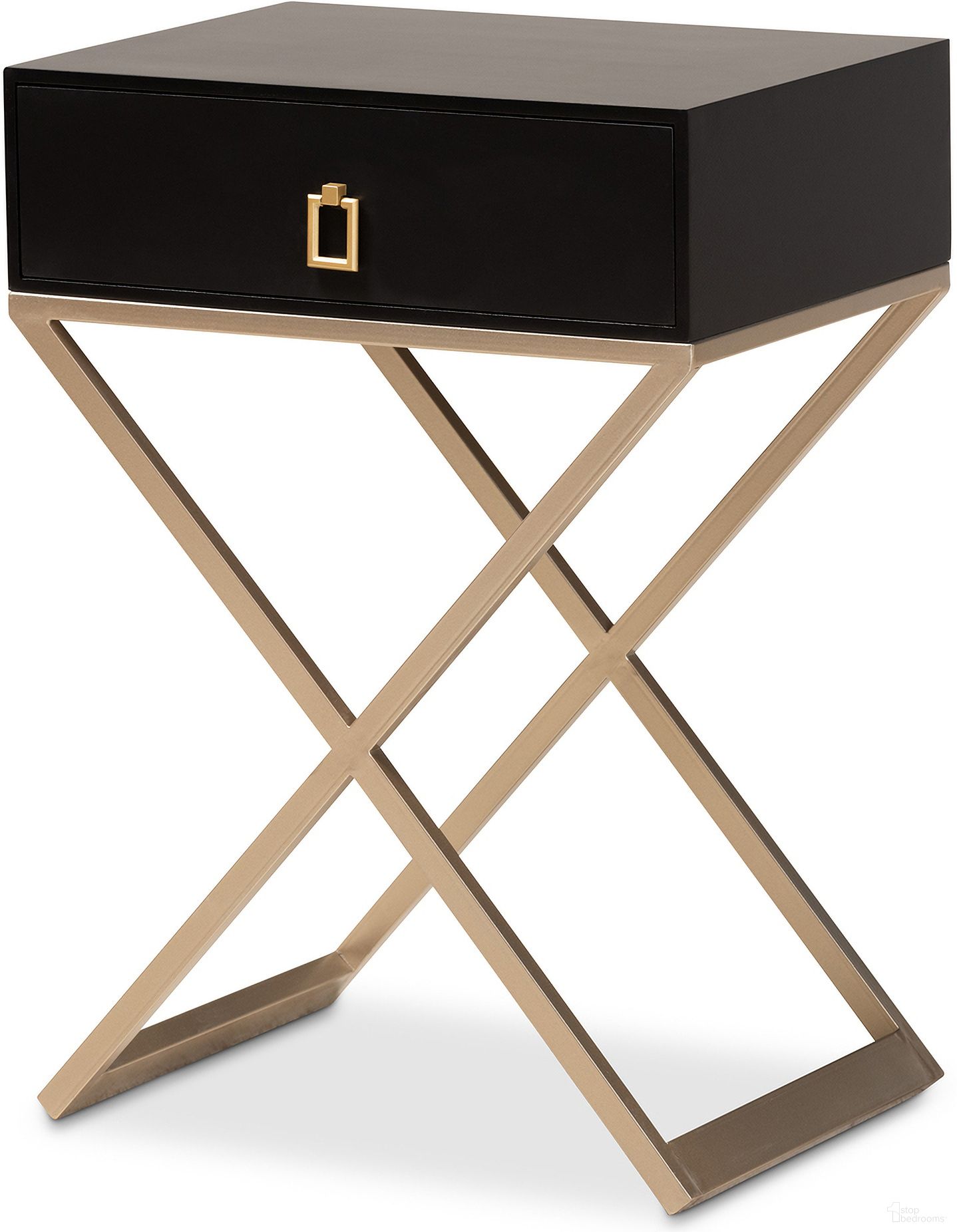 Patricia Wood and Metal 1 Drawer End Table In Black and Gold